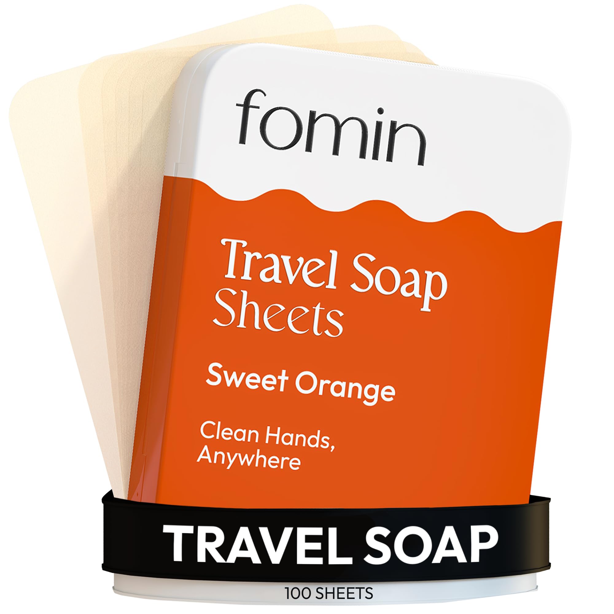 FOMIN - Antibacterial Paper Soap Sheets Tin for Traveling - (100 Sheets) Orange Portable Travel Hand Soap Sheets, Dissolvable Mini Camping Hand Soap for Hand Washing