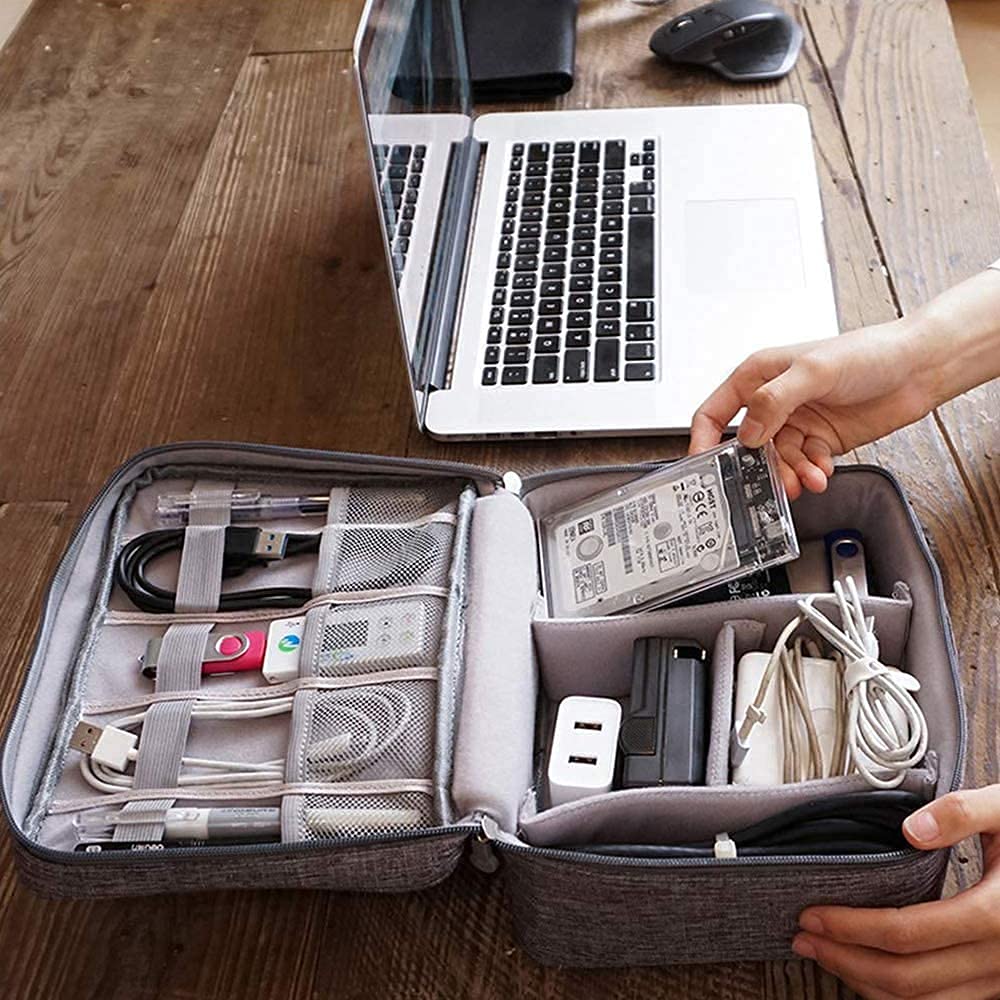PICKVILL Electronics Organizer, OrgaWise Electronic Accessories Bag Travel Cable Organizer Three-Layer for iPad mini, Hard Drives, Cables, Chargers, Kindle 4