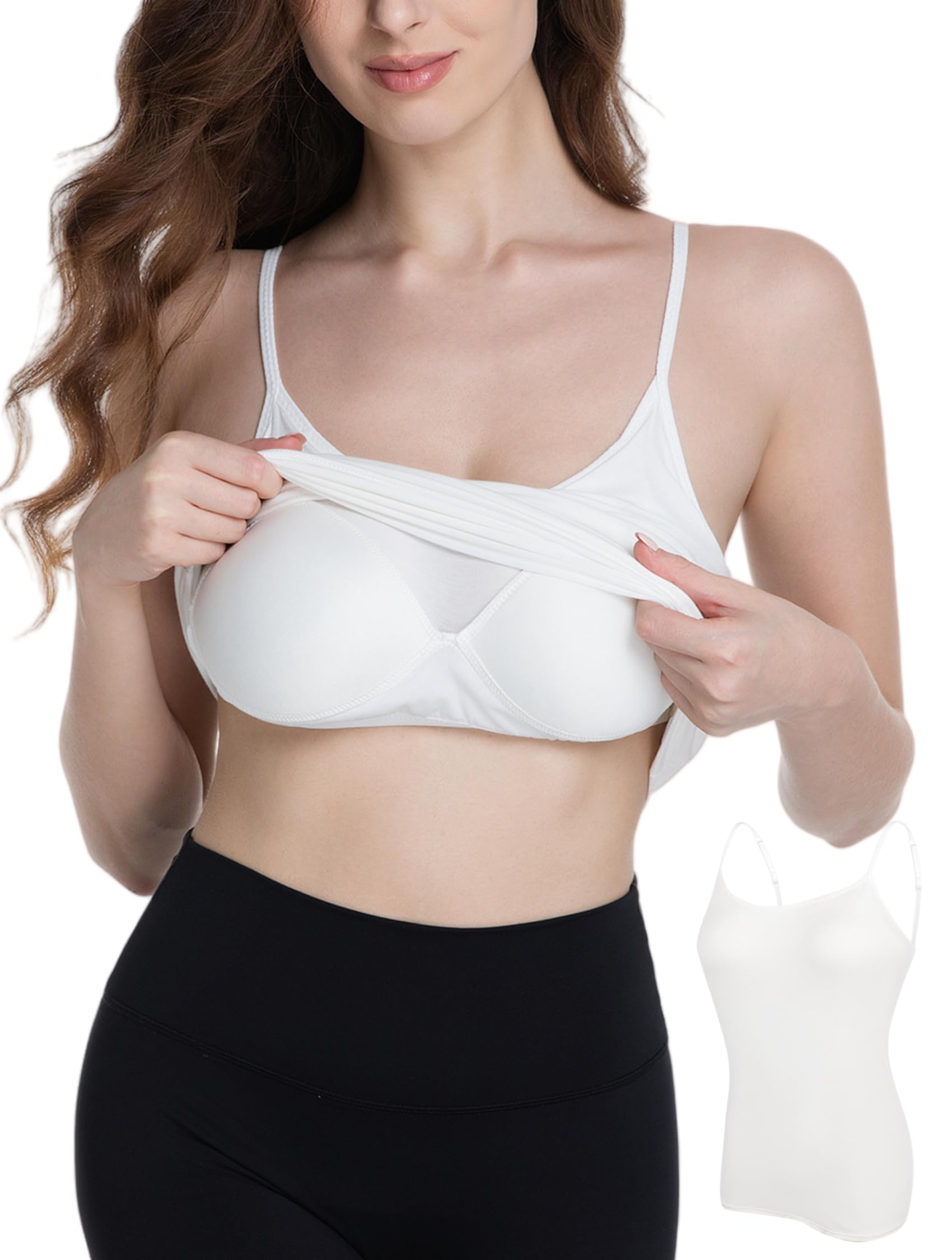 Camisole Tank Top for Women with Built-in Padded Shelf Bra Support,Spaghetti Strap Layering Camis, Basic Undershirt