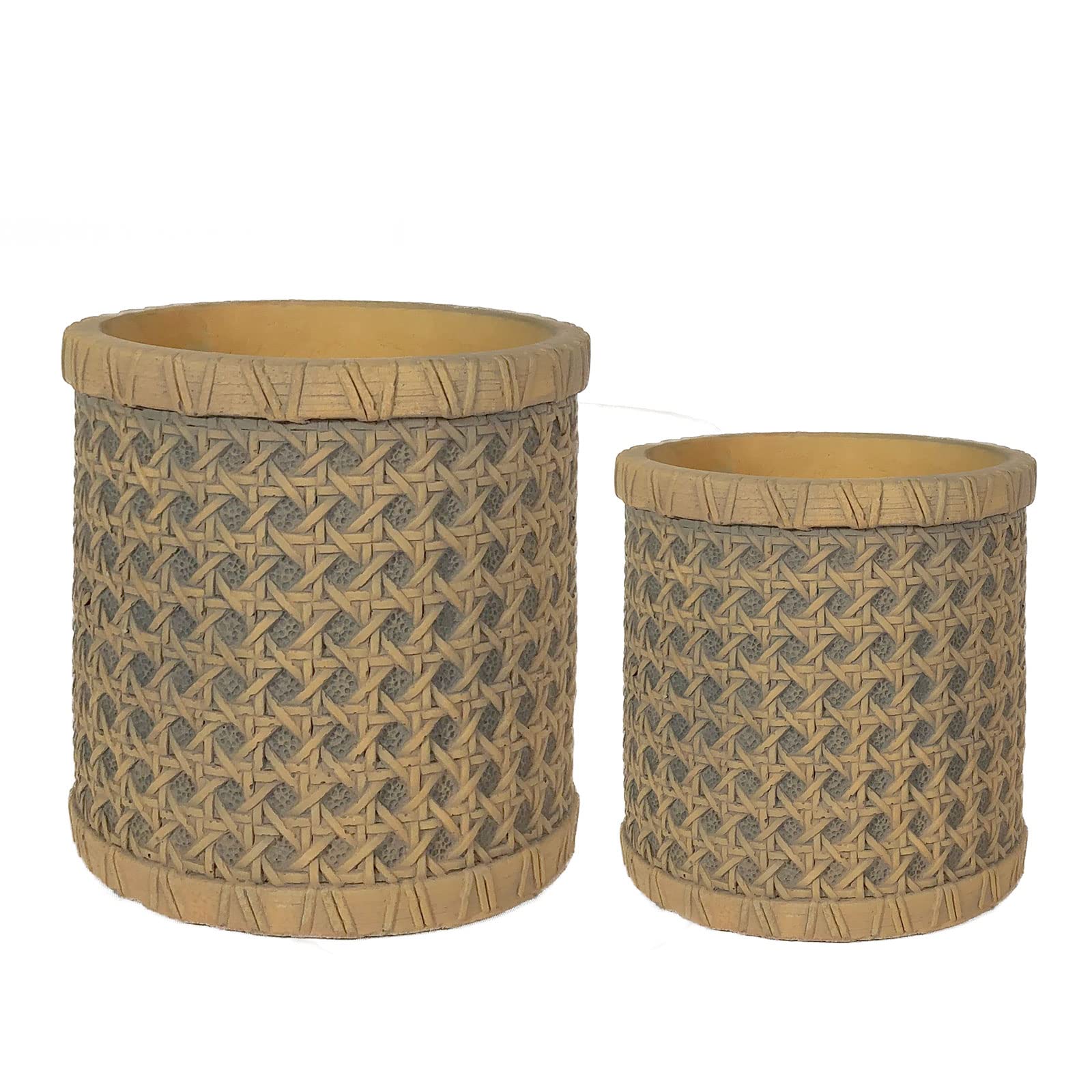 KIOXOHO Indoor Plant Pots-4.3+5.9 Inch Handmade Planters for Indoor Plant,Vintage Rattan Embossment,Cement Small Flower Pot with Drainage Hole(Set of 2)
