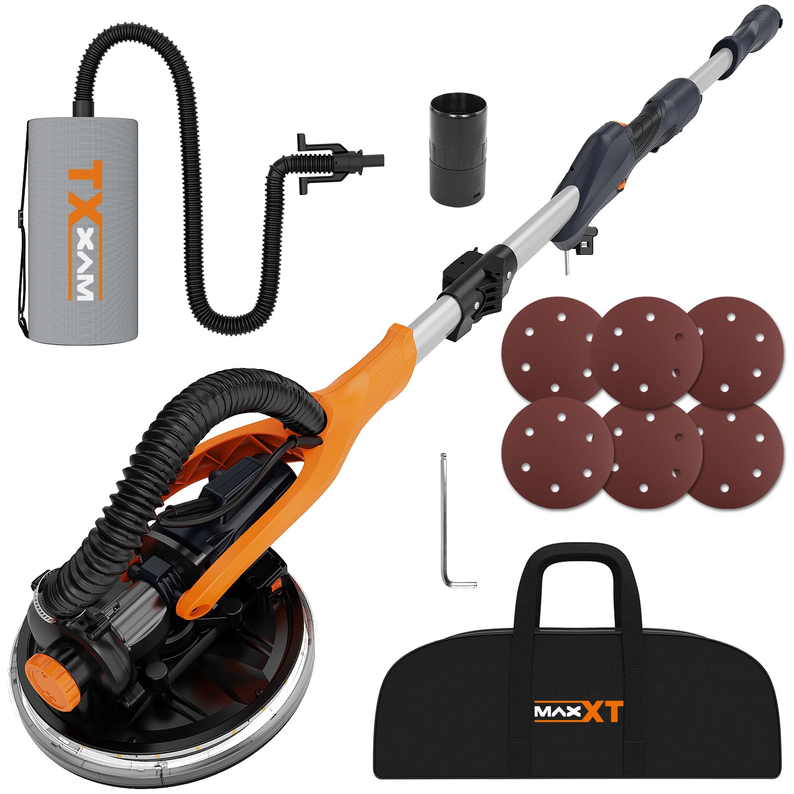 MAXXT Electric Foldable Drywall Sander with LED Light, Wall Sander Telescopic Handle, Self-Priming System, 225mm Sanding disc and Variable Speed(600 to 1900 RPM)