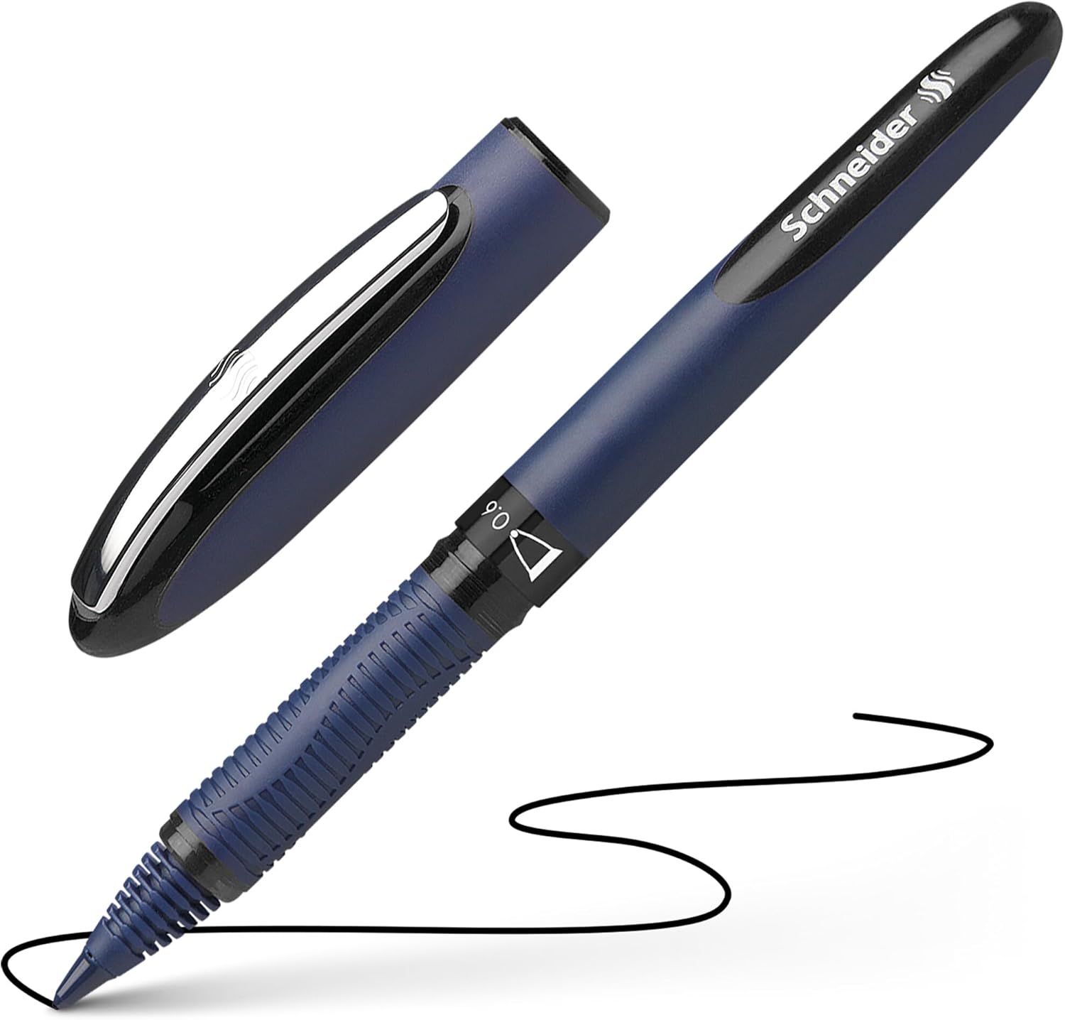 Schneider One Business Rollerball Pen, 0.6 mm Ultra-Smooth Tip, Blue Barrel, Black Ink, Box of 10 Pens (183001)