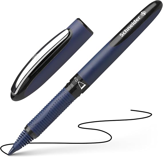 Schneider One Business Rollerball Pen, 0.6 mm Ultra-Smooth Tip, Blue Barrel, Black Ink, Box of 10 Pens (183001)
