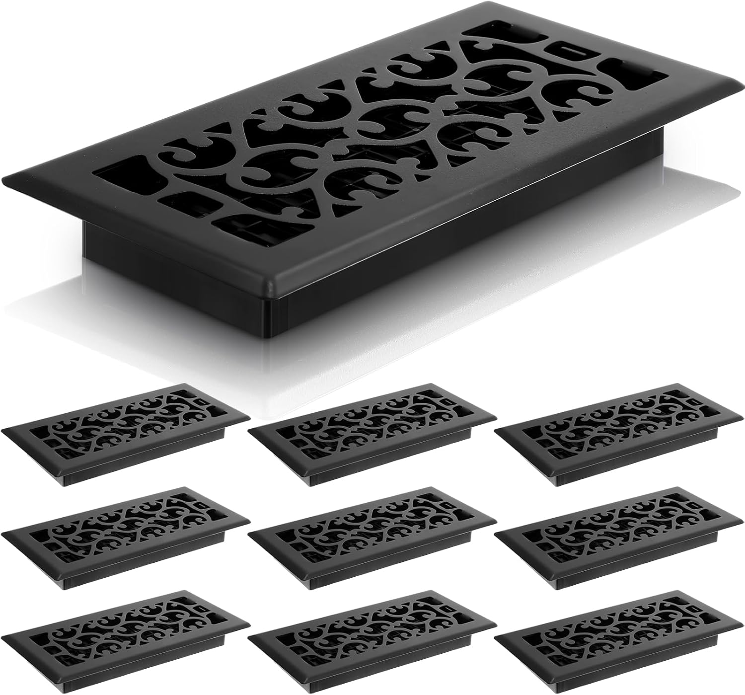 10 Pcs Heavy Duty Floor Registers Carbon Steel Walkable Floor Vent Covers Easy Adjust Air Flow Vents Floor Decoration for Home Heater Air Grilles Vents Supply(Black,4 x 10 Inch)