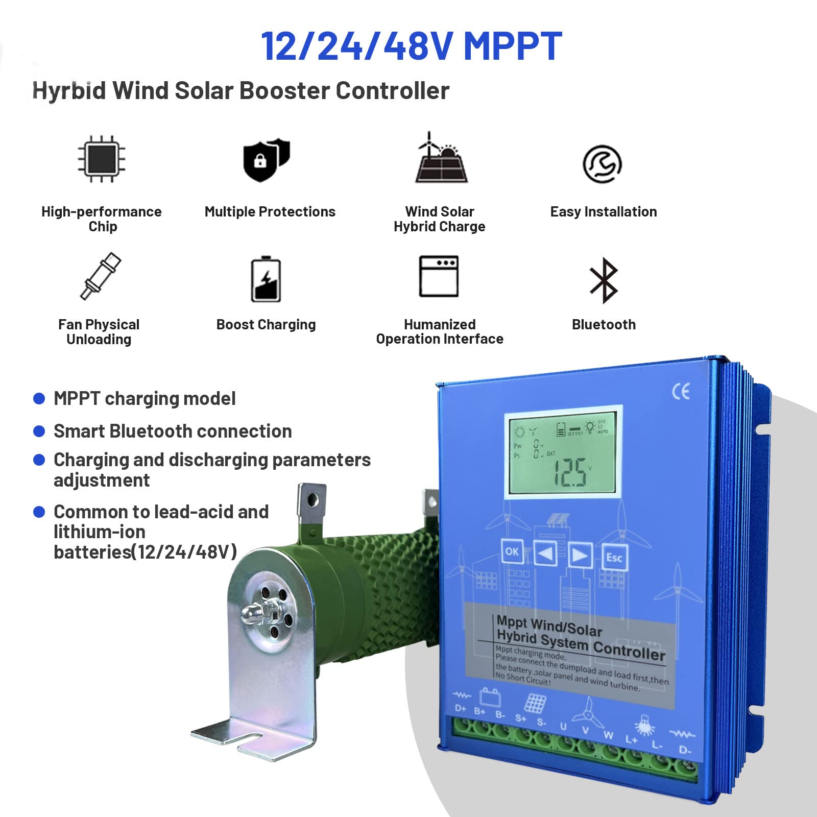 12V 24V 48V 220V MPPT 2500W Hybrydowy regulator ładowania wiatrowo-słonecznego z obciążeniem upustowym dla generatora wiatrowego i panelu słonecznego