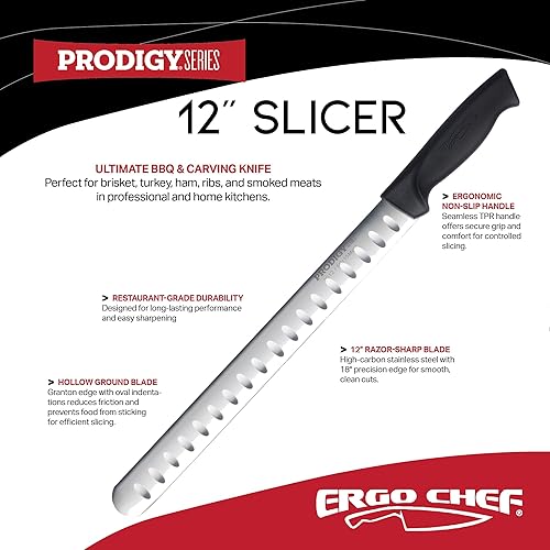 Miniatura 2 de Ergo Chef Prodigy Series - Cuchillo afilado para rebanar carne de 12 pulgadas, hoja de acero inoxidable de alto carbono, mango ergonómico