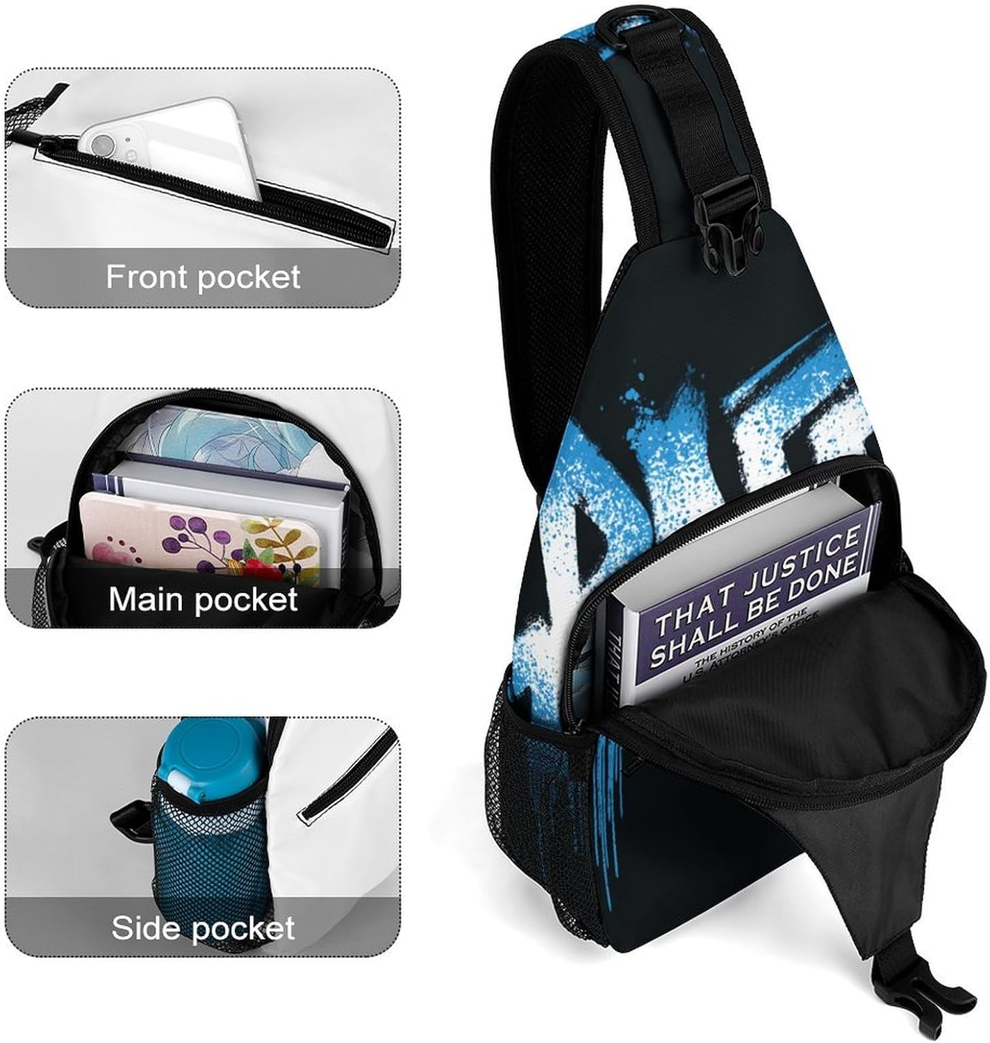 English Graffiti Sling Crossbody Bag Lightweight Chest Shoulder Backpack for Outdoor Sports
