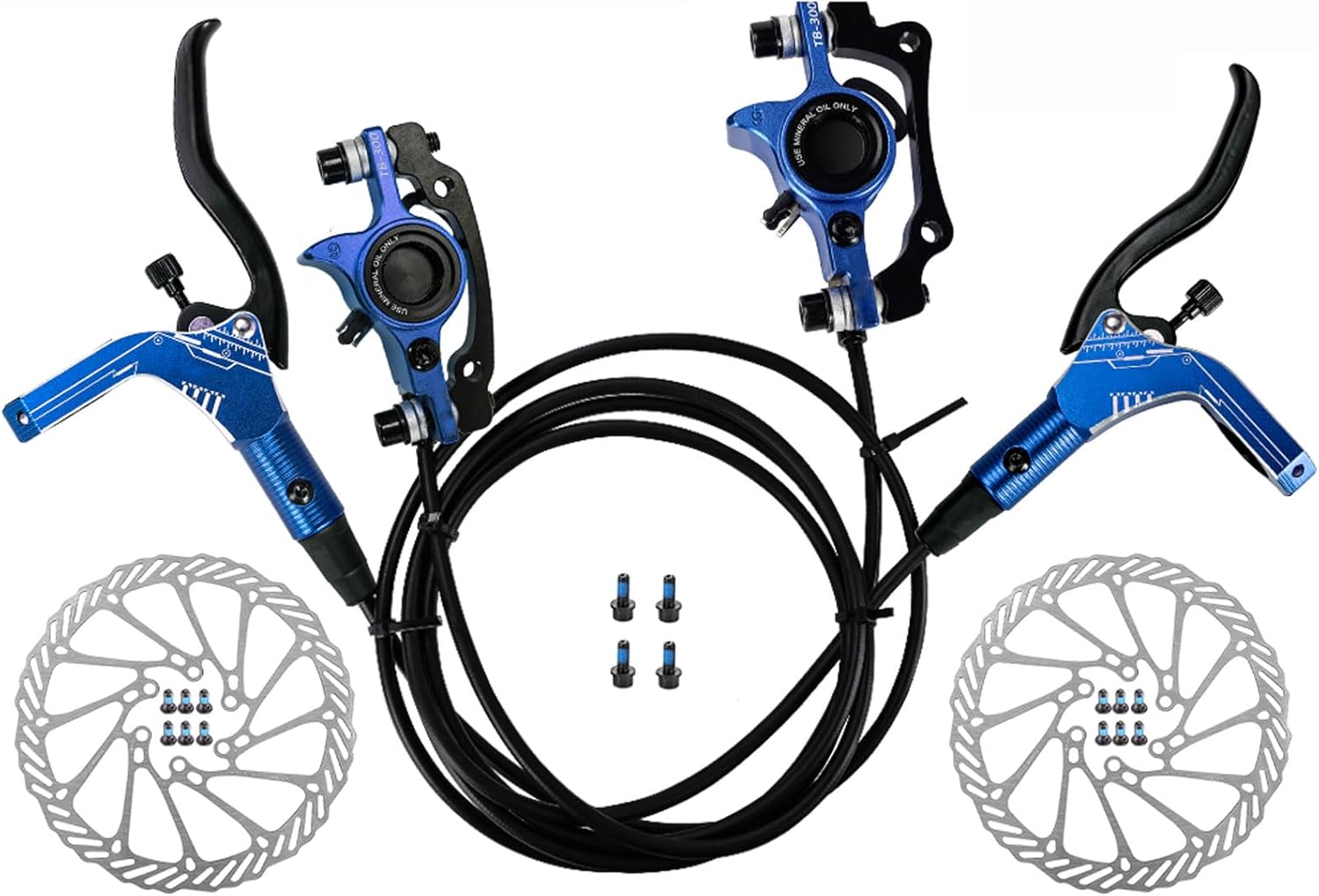 Hydraulic Disc Brake Set for Mountain Bikes - 1 Pair MTB Front & Rear Brake Kit with 160mm Rotors - Ergonomic devise(Blue)