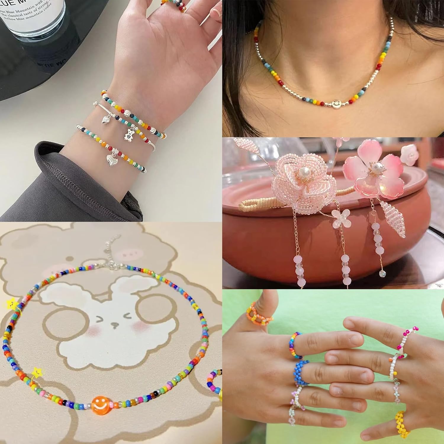 EuTengHao 57600pcs 2mm Glass Seed Beads Small Craft Beads for DIY Bracelet Necklaces Crafting Jewelry Making Supplies with Beading Needles Elastic Strings (144 Colors, 400Pcs Per Color) - Image 8