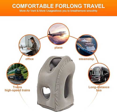 Miniatura 6 de DAWNTREES Paquete de 2 almohadas inflables para viajes en avión, almohada cervical inflable para dormir, apoyo cómodo para la cabeza, cuello y