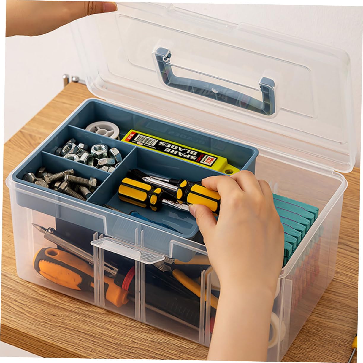 Veemoon Boîte De Rangement Petite Transparente Compartimentée Pour Fournitures De Couture Et Artisanat Avec Poignée Portable
