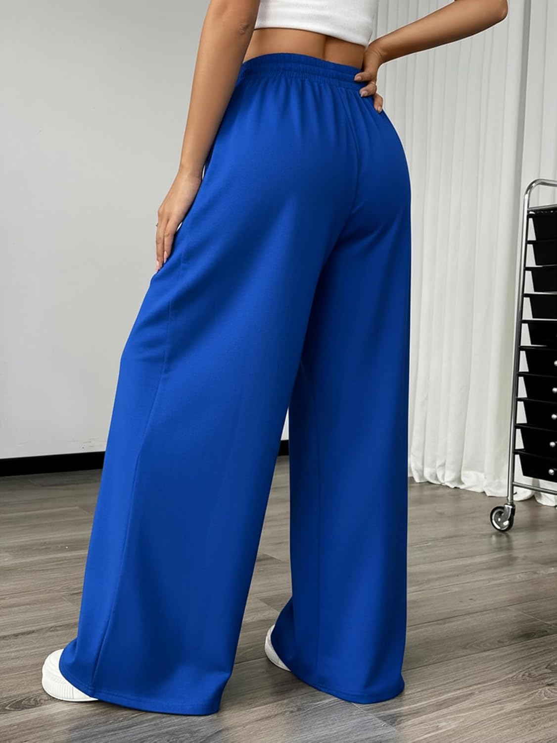 SweatyRocks Women's Barrel Pants Wide Leg High Waist Baggy Sweatpants Elastic Oversized Athletic Joggers Trousers - Image 2