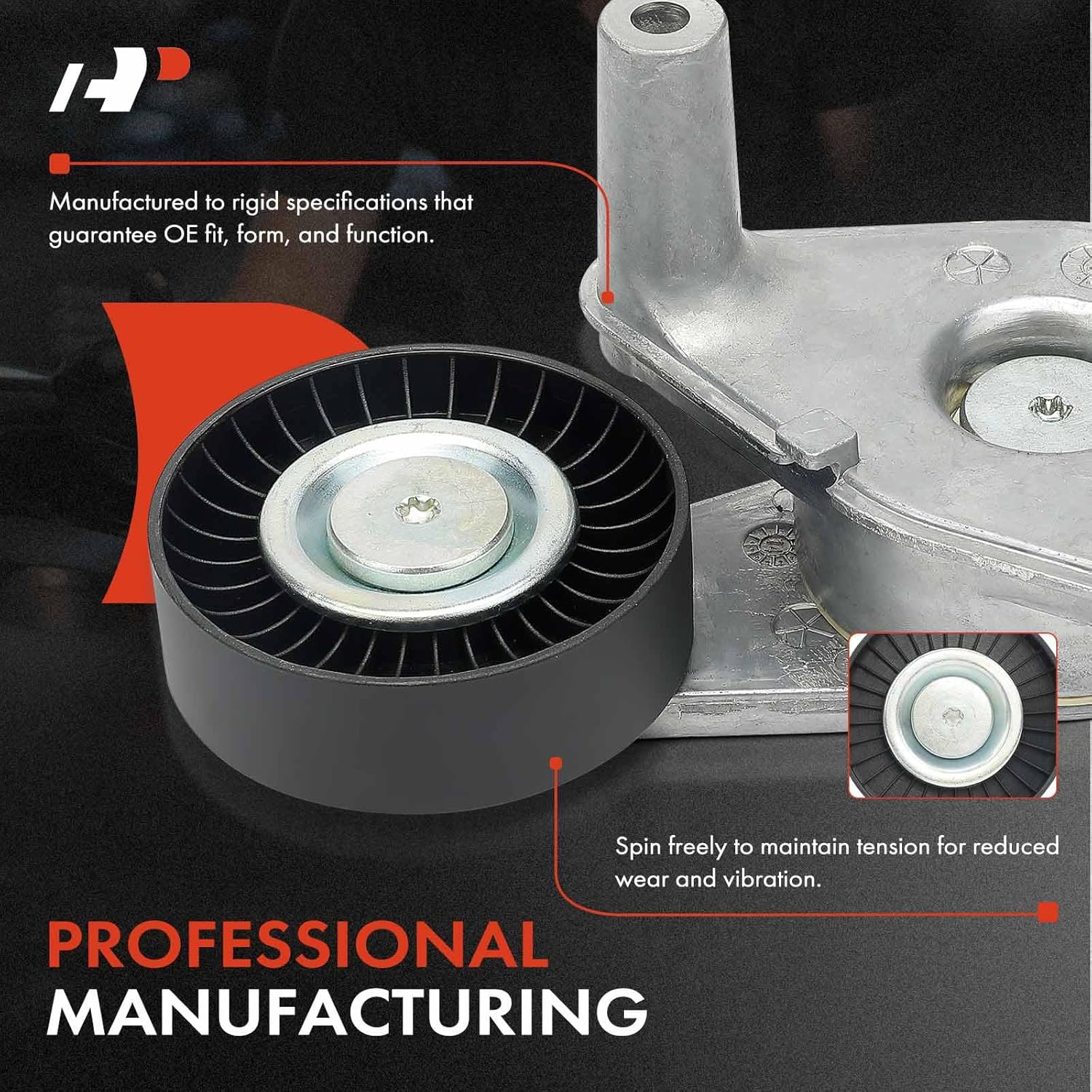 A-Premium Belt Tensioner Assembly with Pulley Compatible with Hyundai Sonata 1999-2005, Santa Fe 2001-2006, Tiburon 2003-2008, Tucson & Kia Magentis, Sportage, Optima, Replace# 2528137120