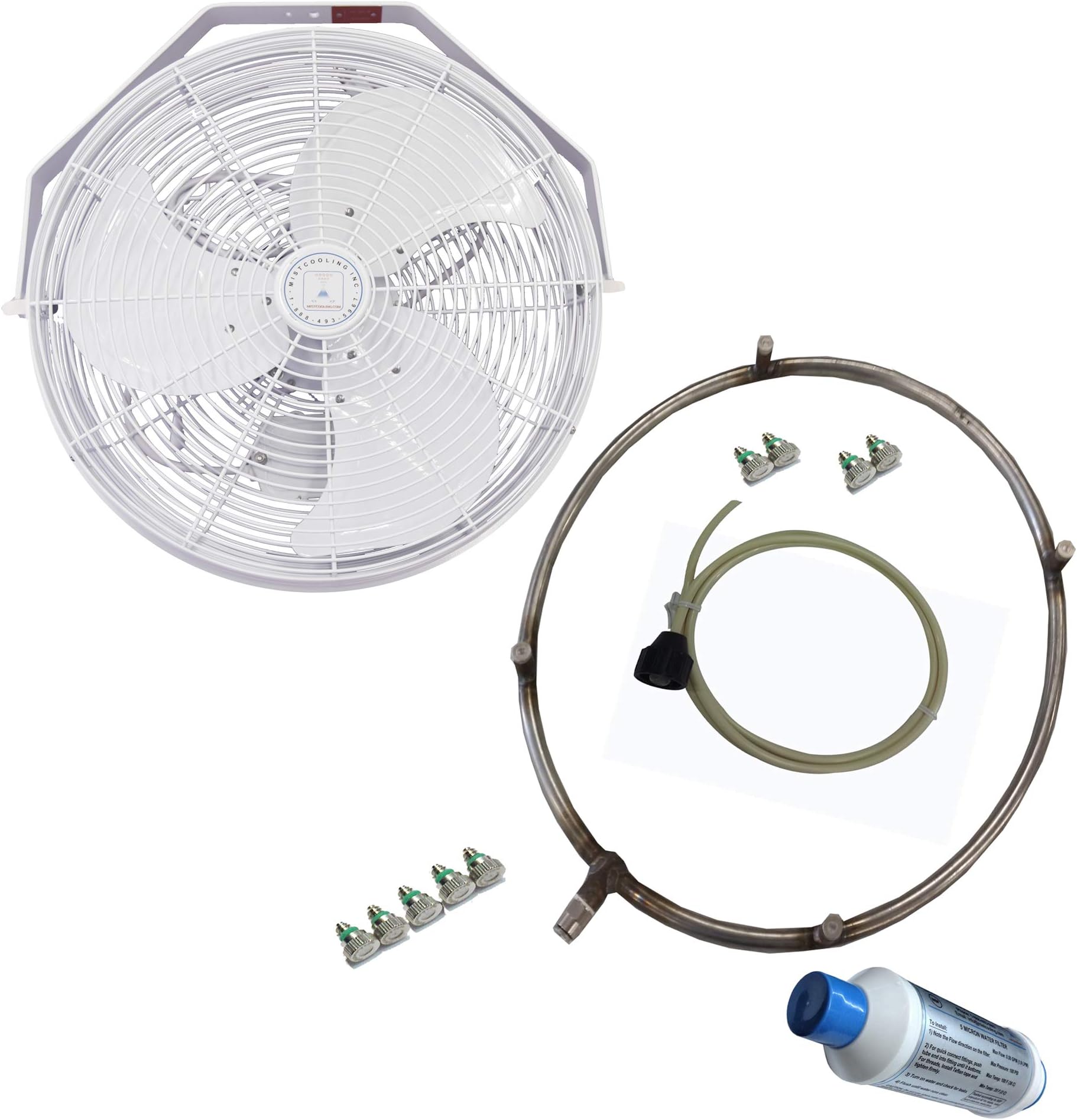 High Velocity Outdoor Mist Fan - For Patio Cooling, Restaurant Misting, Industrial Cooling - Rated for Indoor and Outdoor Applications - 3 Speed Fan, 18 Inch, White, 12-4 Ring