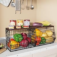 Vista 7 de Frutero, cesta de frutas apilable montada en la pared con tapa de madera lisa con 4 ganchos para colgar plátanos, organizador de encimera de cocina