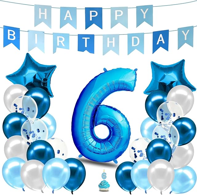 Dekoracja Urodzinowa 6 Niebieska Dekoracja Urodzinowa I 6 Urodziny Chłopca I Dekoracja Imprezowa Balon 6 Urodziny I Happy Birthday Girlanda Balonów I Dekoracje Urodzinowe I Dzień Urodzin Dziewczynki