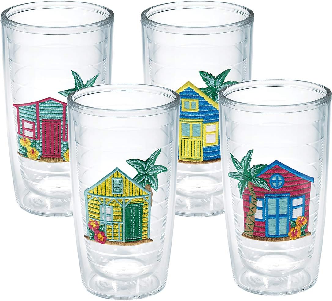 Tervis Made in USA Double Walled Beach House Retreat Collection Insulated Tumbler Cup Keeps Drinks Cold & Hot, 16oz 4pk, Beach House Assorted - No Lid
