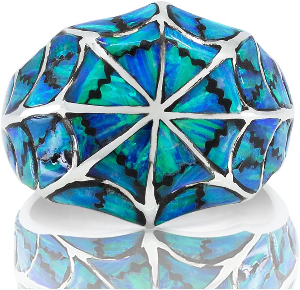 925 Sterling Silver Blue Opal Men Ring - Made in Thailand