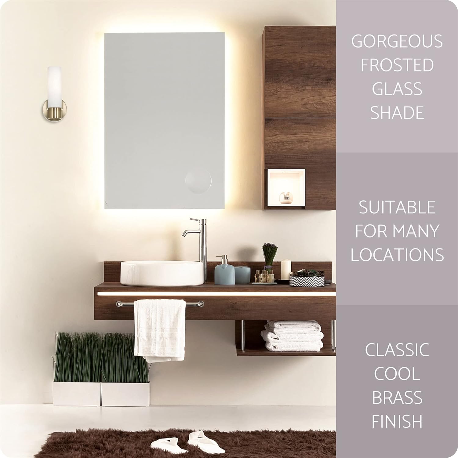 Kira Home Sol 10" Modern Wall Sconce with Frosted Glass Shade, for Bathroom/Vanity, Cool Brass Finish, 2-Pack