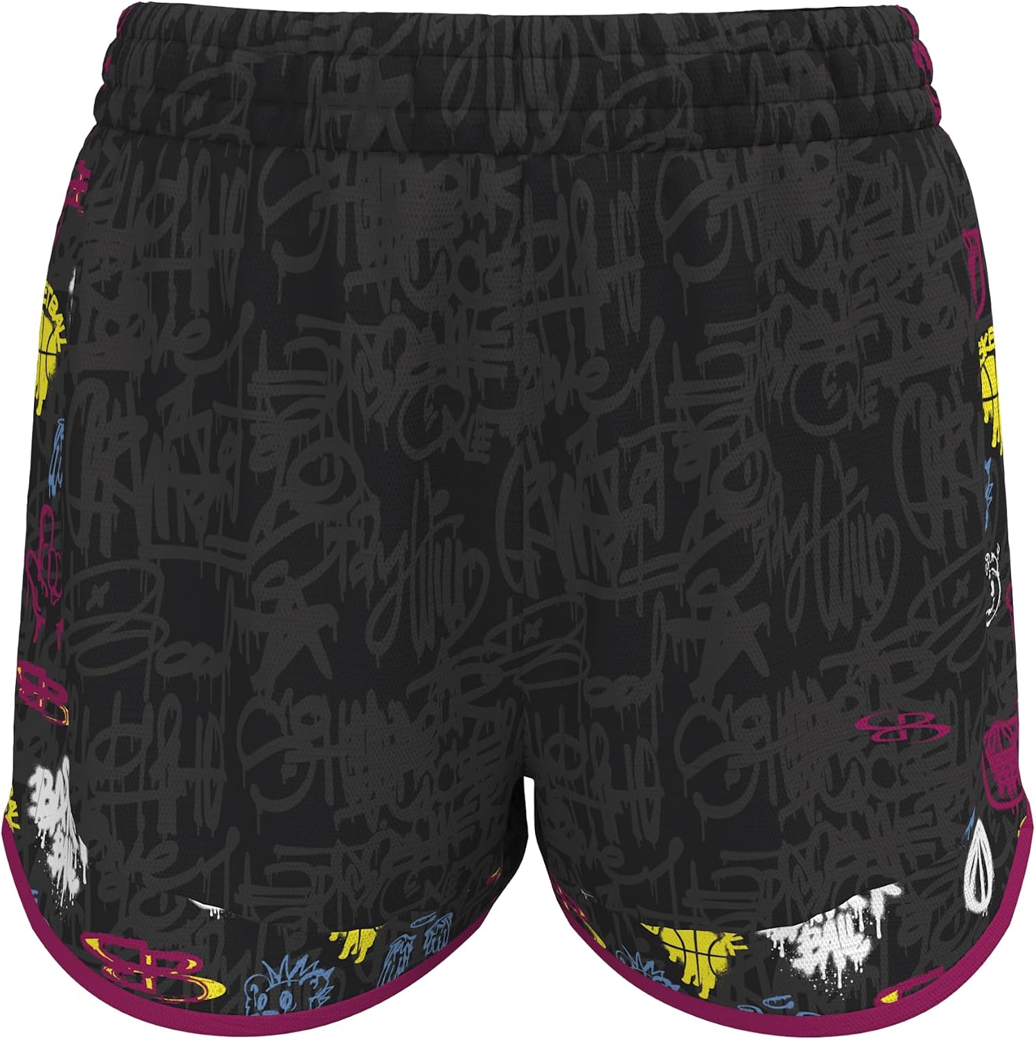 Boombah Girls' Aspire Shorts, Lightweight Training Short, Mesh Panels, Brief Liner, 3" Inseam - Graffiti Basketball