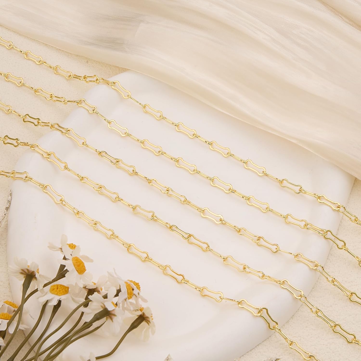 YOUBEIYEE 9.8 Feet Chains for Jewelry Making 18K Gold Plated Chain Roll Bone Link with Jump Rings and Lobster Clasps - Image 5