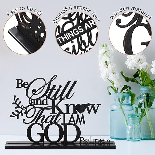 Miniatura 6 de Blulu Paquete de 4 decoraciones inspiradoras de mesa de madera con versículos bíblicos de fe cristiana, centros de mesa de oración motivacional