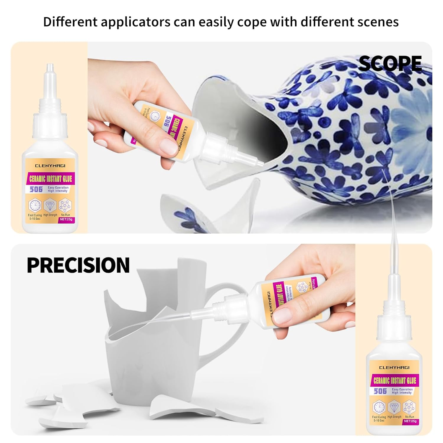 Ceramic Glue, Fast-Curing Ceramic Glue Repair for Porcelain, Super Glue for Ceramics with Anti-Clog Cap, Waterproof, Heat-Resistant, for Pottery, Dishes, Tiles, DIY Crafts, and More