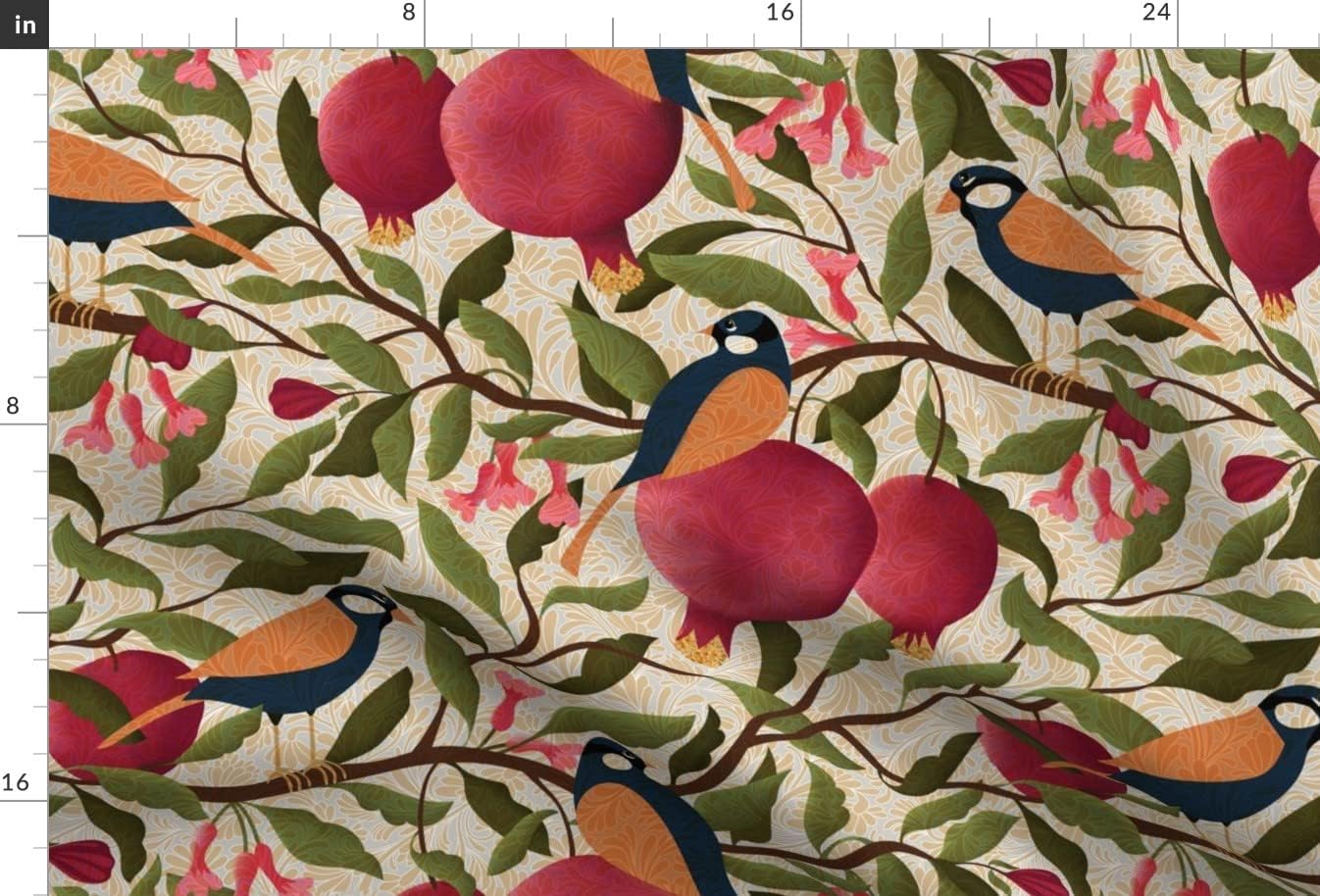 Spoonflower Fabric - Autumn Pomegranates with Chickadees Printed on Minky Fabric by The Yard - Sewing Baby Blankets Quilt Backing Plush