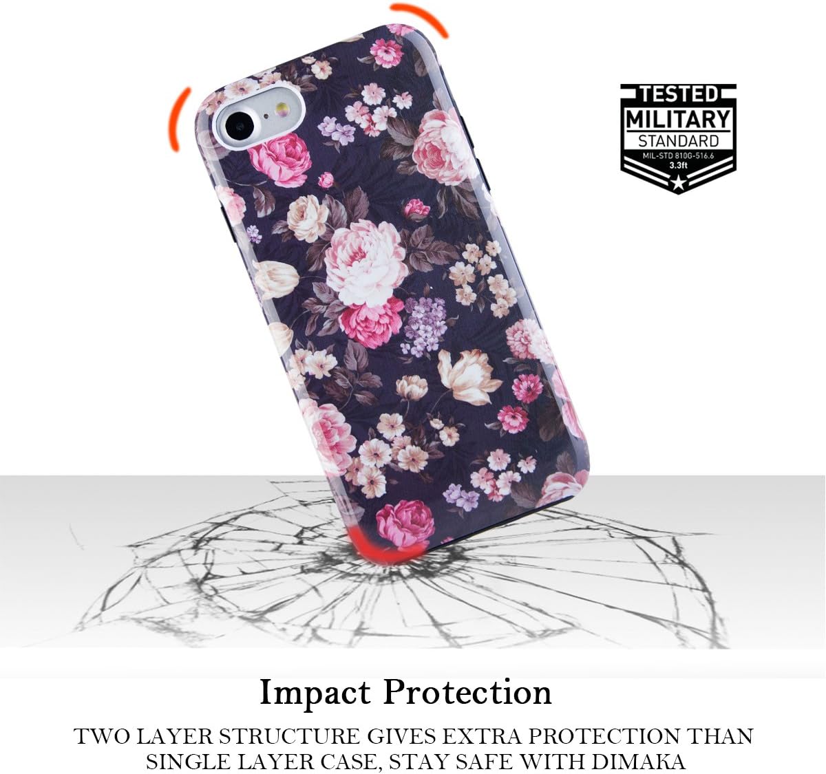 Dimaka Case for iPhone 7 Case, iPhone 8 Case, Cute Floral Peony Flower Case for Girls, Girly Pattern Design Printed Soft Protective Slim Thin Case for iPhone 7 and 8