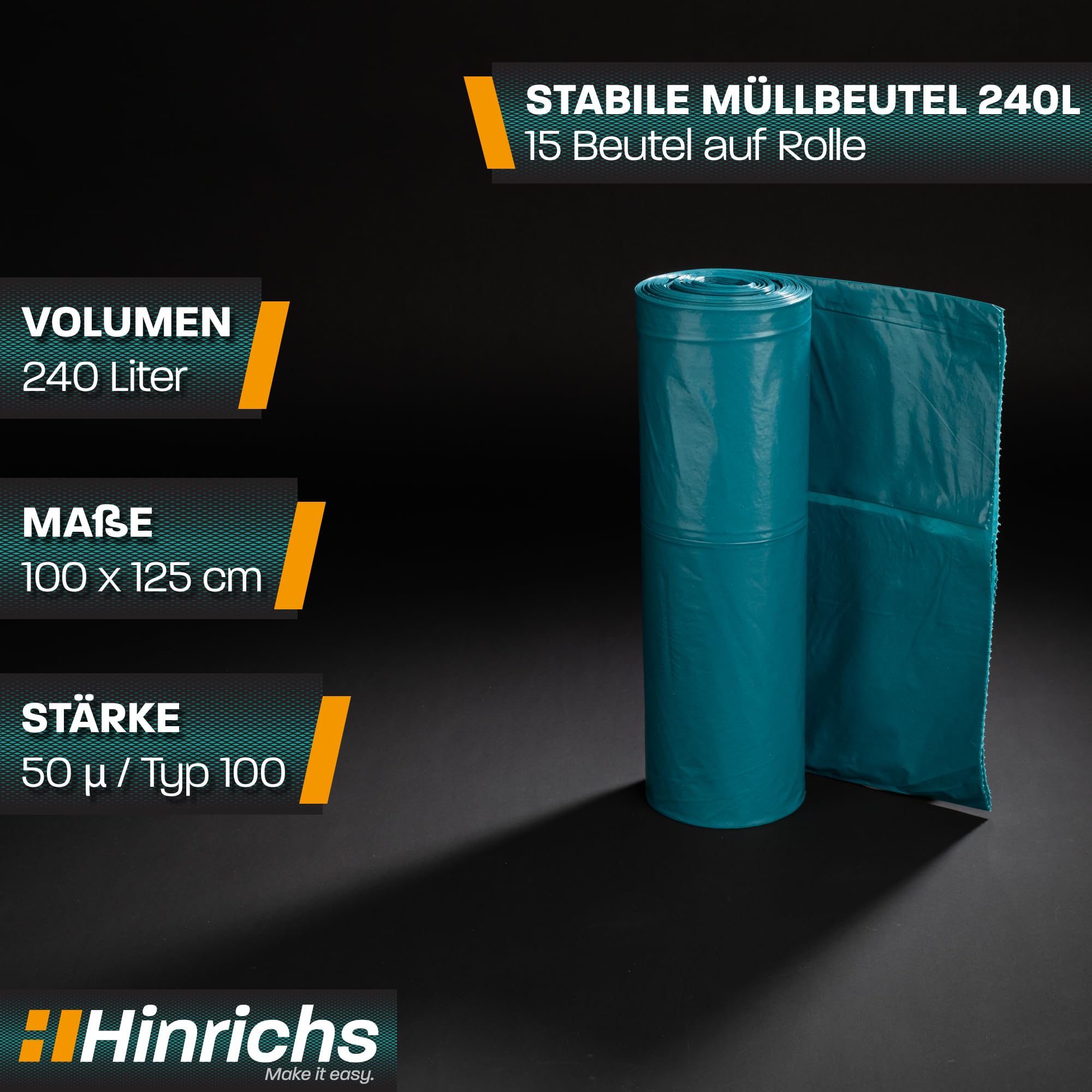EcoBag - 50 Pack Heavy Duty Bin Bags - 100L - 35 Microns - Recyclable,Leak Resistant Seal, Eco-Friendly