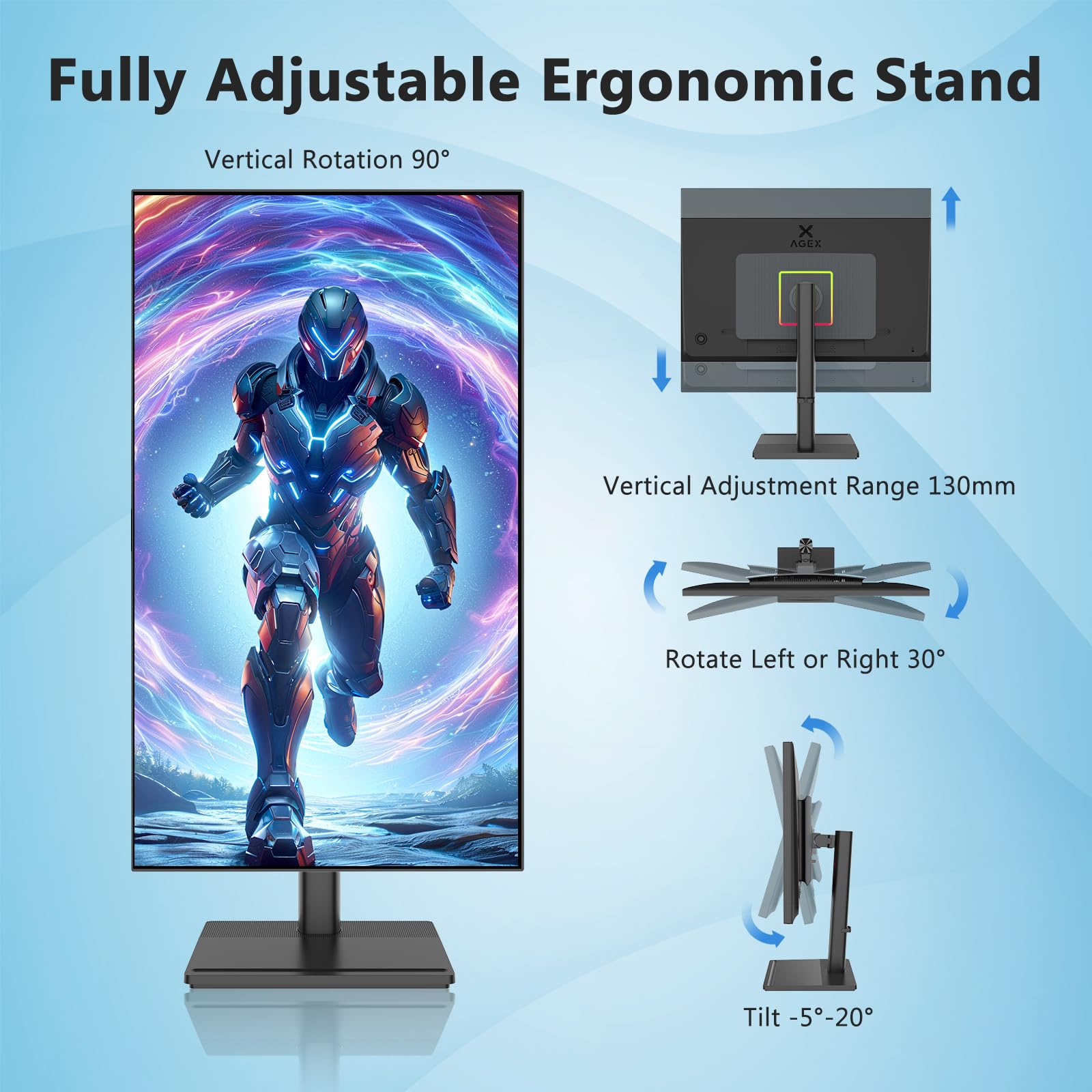 Z-Edge AGEX Monitor 4K 27 Pulgadas UHD IPS 3840 x 2160, Brillo de 400 CD/m², 100% sRGB, FreeSync, DP y HDMI, Altura Austable, Inclinable, Giratorio y Pivotante, Negro | 400 cd/m², 100% sRGB, 1.07B Colors, 178° View Angle, 2xHDMI & 2xDP, altura ajustable,