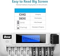 Vista 3 de BONAI Cargador de batería de 8+1 bahía con pantalla LCD para pilas recargables AA AAA NiMH NiCd 9V con baterías recargables de litio de 9 V, 600