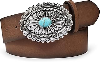 Women's Western Leather Belt Vintage Medieval Turquoise Buckle Belt Ladies Cowgirl Concho Leather Belt