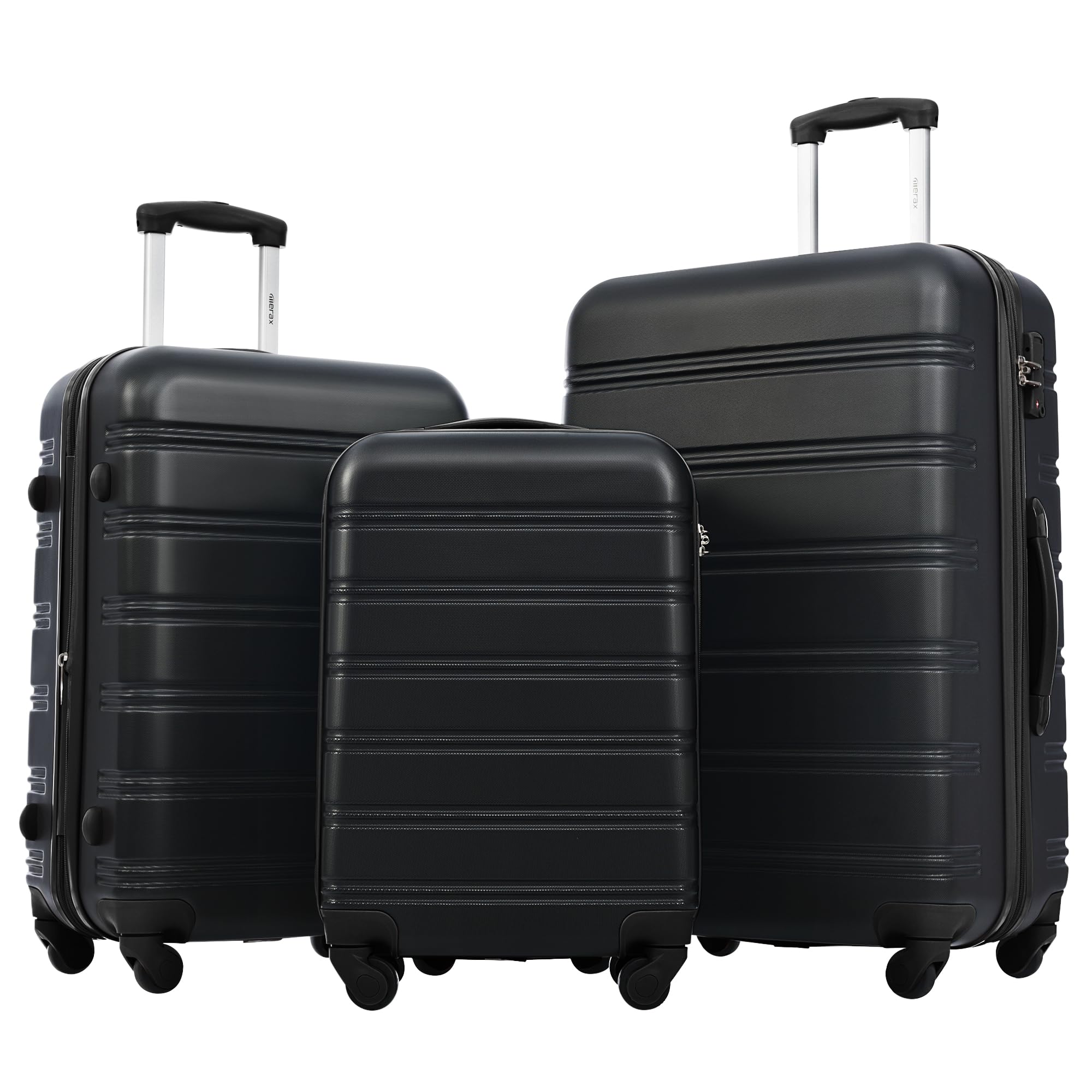Merax Luggage Sets of 3 Piece Carry on Suitcase Airline Approved,Hard Case Expandable Spinner Wheels (Black)