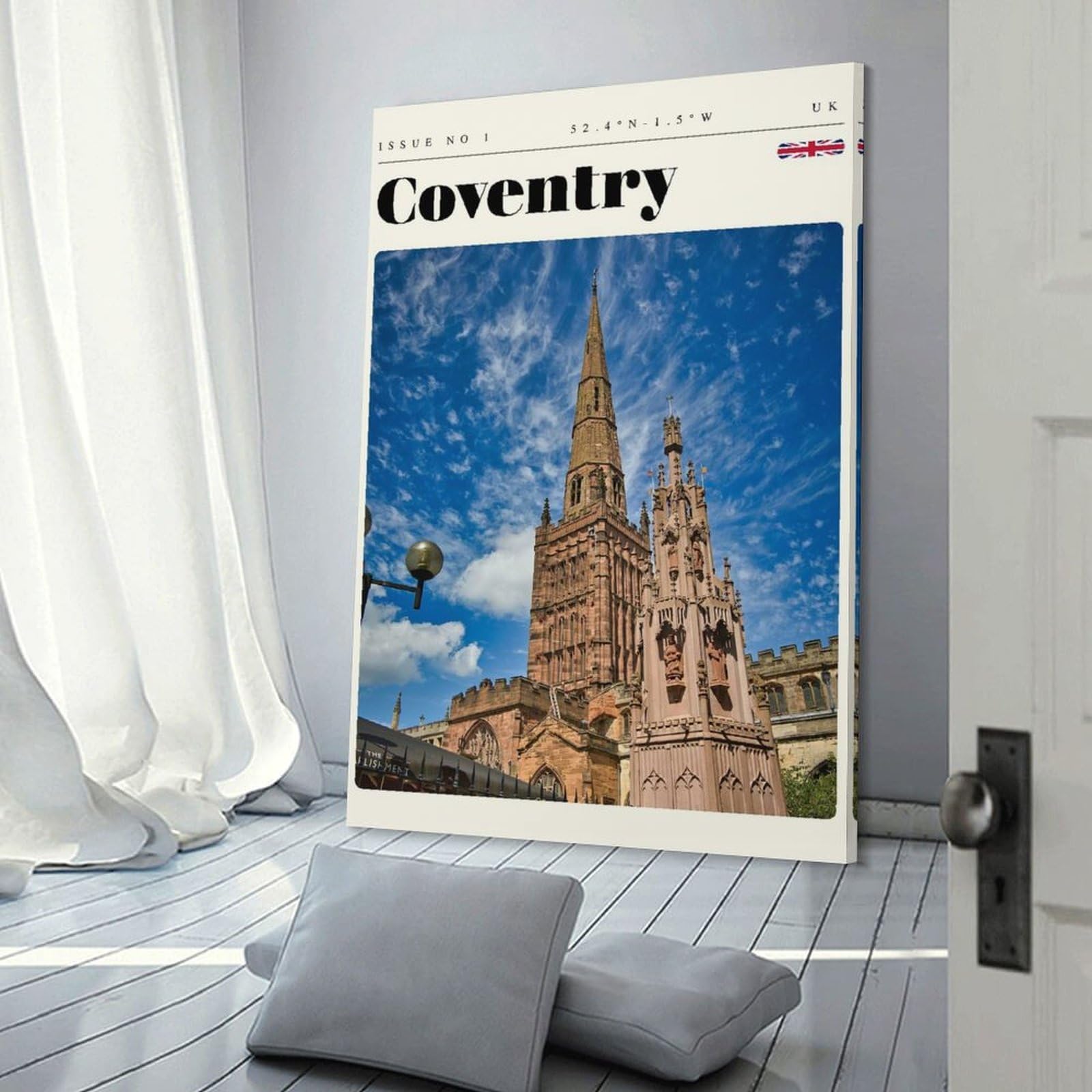 Junmoney Coventry England Travel Art Hanging Wall Art, 20x30inch(50x75cm), for Entryway, Lounge Links Or Small Walls, Home Artwork for First Impressions