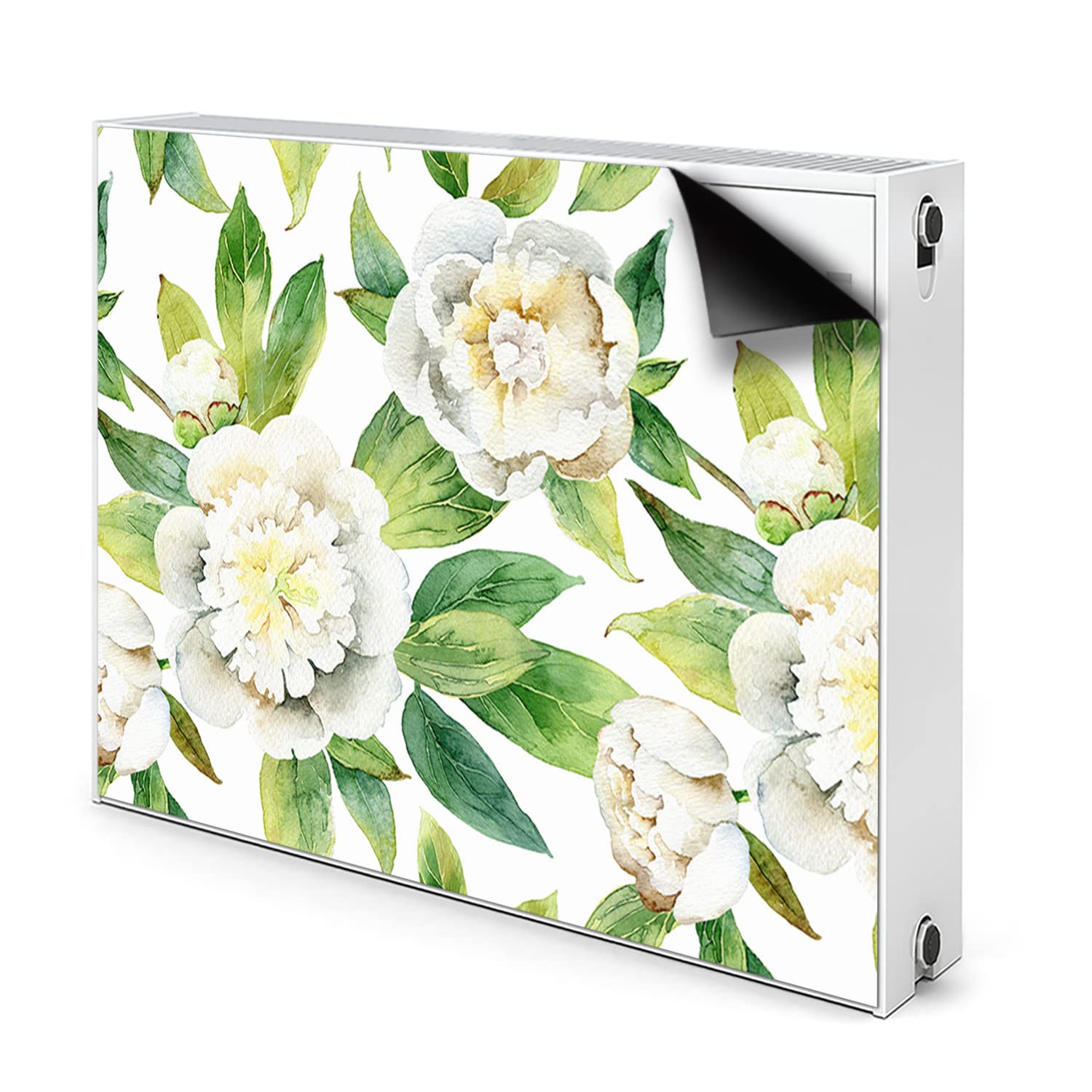 Cache radiateur vert 90x60cm tapis magnétique décoratif pivoines pour cache aération