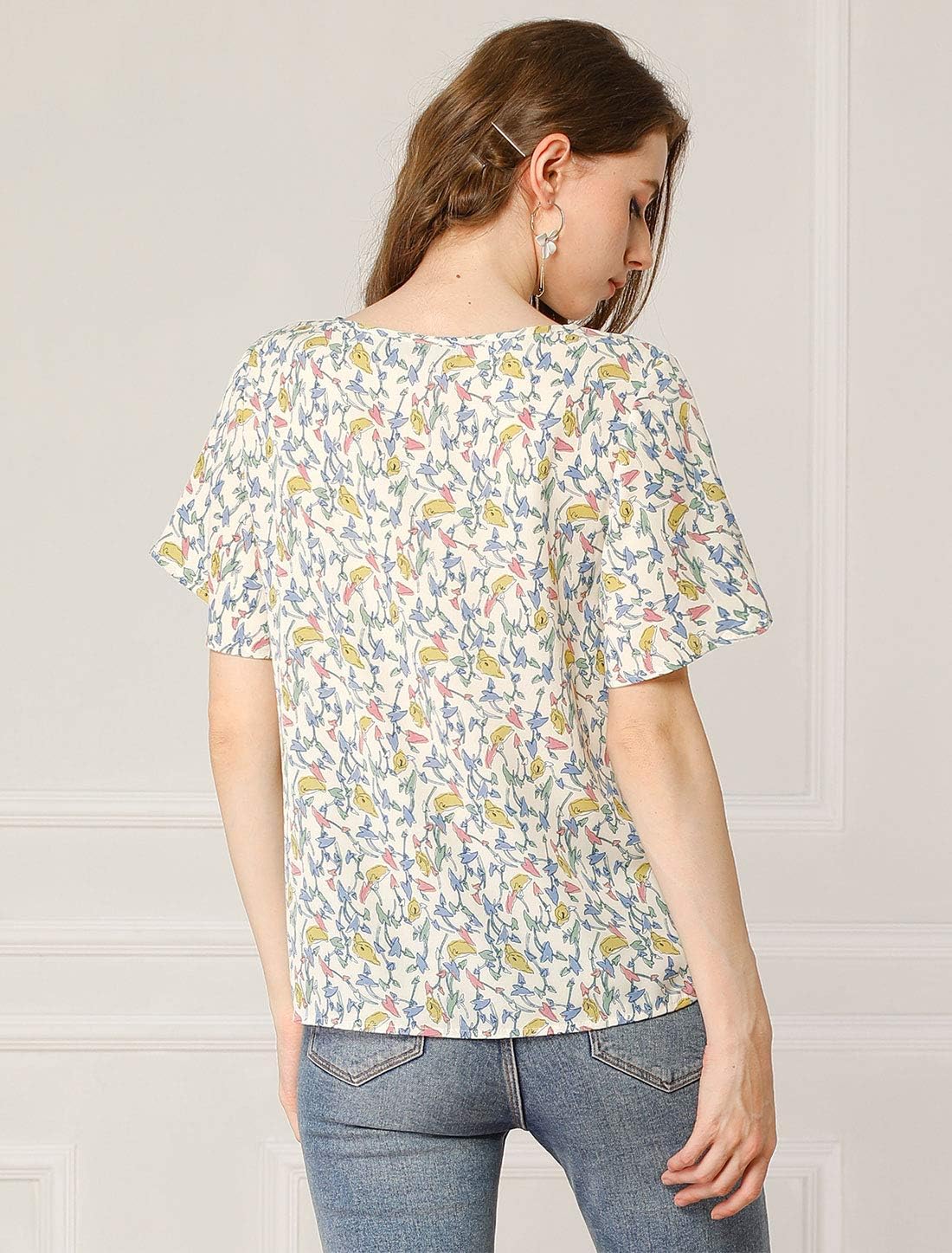 Allegra K Women's Floral Blouse Tee Chiffon Casual Flutter Sleeve Tops - Image 5