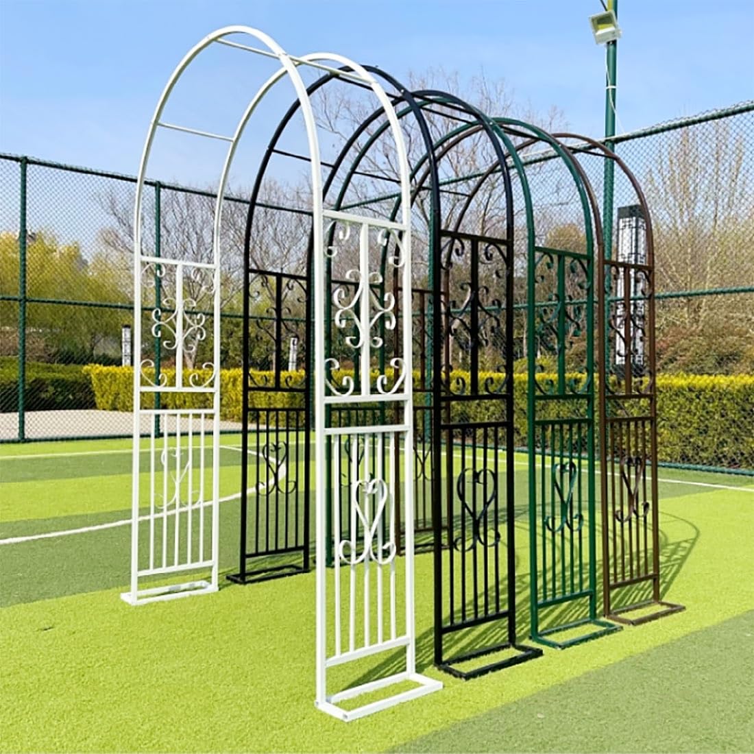 Biały metalowy łuk altanowy do roślin pnących, stalowa krata, pergola, dekoracje na wesela i do przestrzeni zewnętrznych, 3,4 x 2 m, łuk ogrodowy