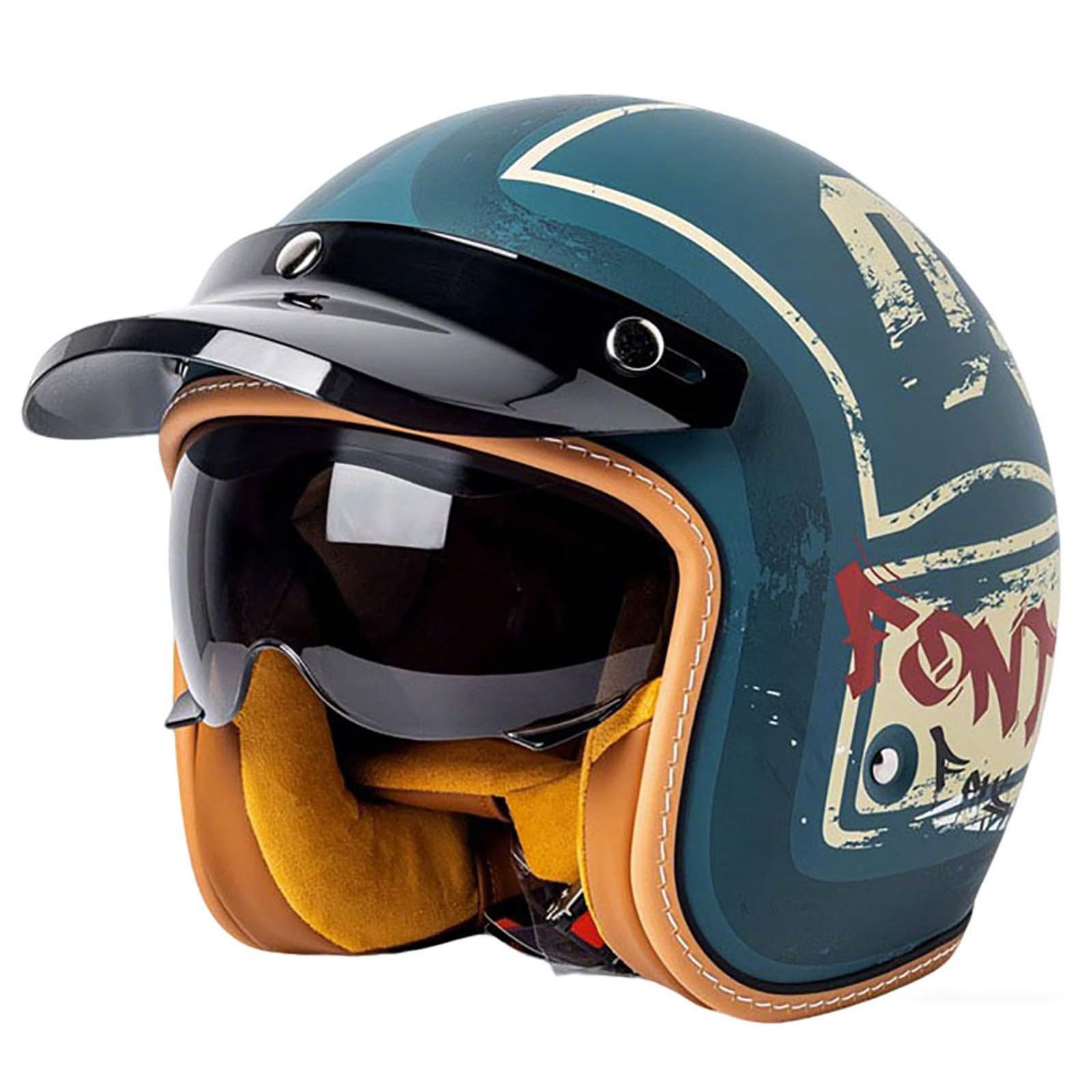 Xyyym Men's H Vintage Motorcycle Elmet, Open Face Elmet For Wo, Retro 3/4 Alf Face Motorbike Cras Helmet Wit Sun Visor, Scooter Cruiser Moped Jet Elmet, Ece/Dot Approved 54-63Cm