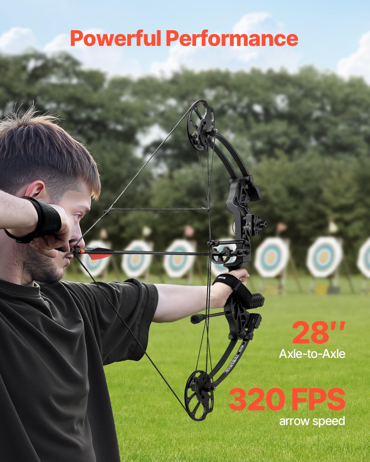 VEVOR Compoundbogen Bogenschießen, einstellbare 482,6-762 mm Auszugslänge Compoundbogen-Paket für Anfänger, 8,62-31,75 kg Zuggewicht, Rechtshänder-Kit mit Jagdausrüstung, 320 fps, Schwarz