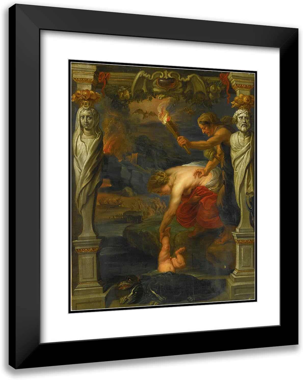 ArtDirect Follower of Peter Paul Rubens 20x24 Black Modern Frame and Double Matted Museum Art Print Titled - Thetis Dipping the Infant Achilles Into the River Styx