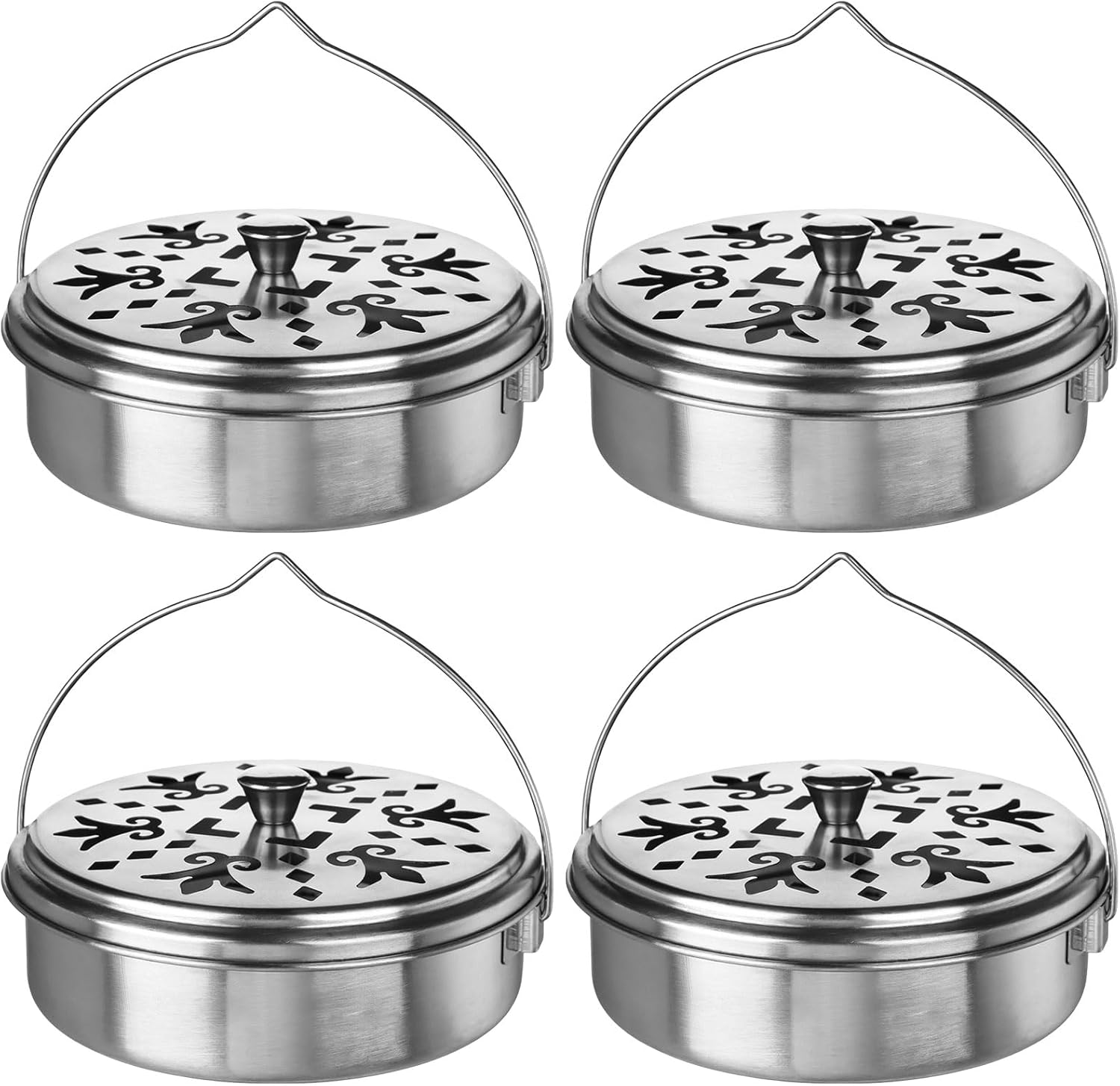 4 Pieces Mosquito Coil Holder Portable Mosquito Incense Holder with ​Handle Round Metal Sandalwood Incense Burner for Home Camping Indoor Outdoor Patio (Black and Bronze)