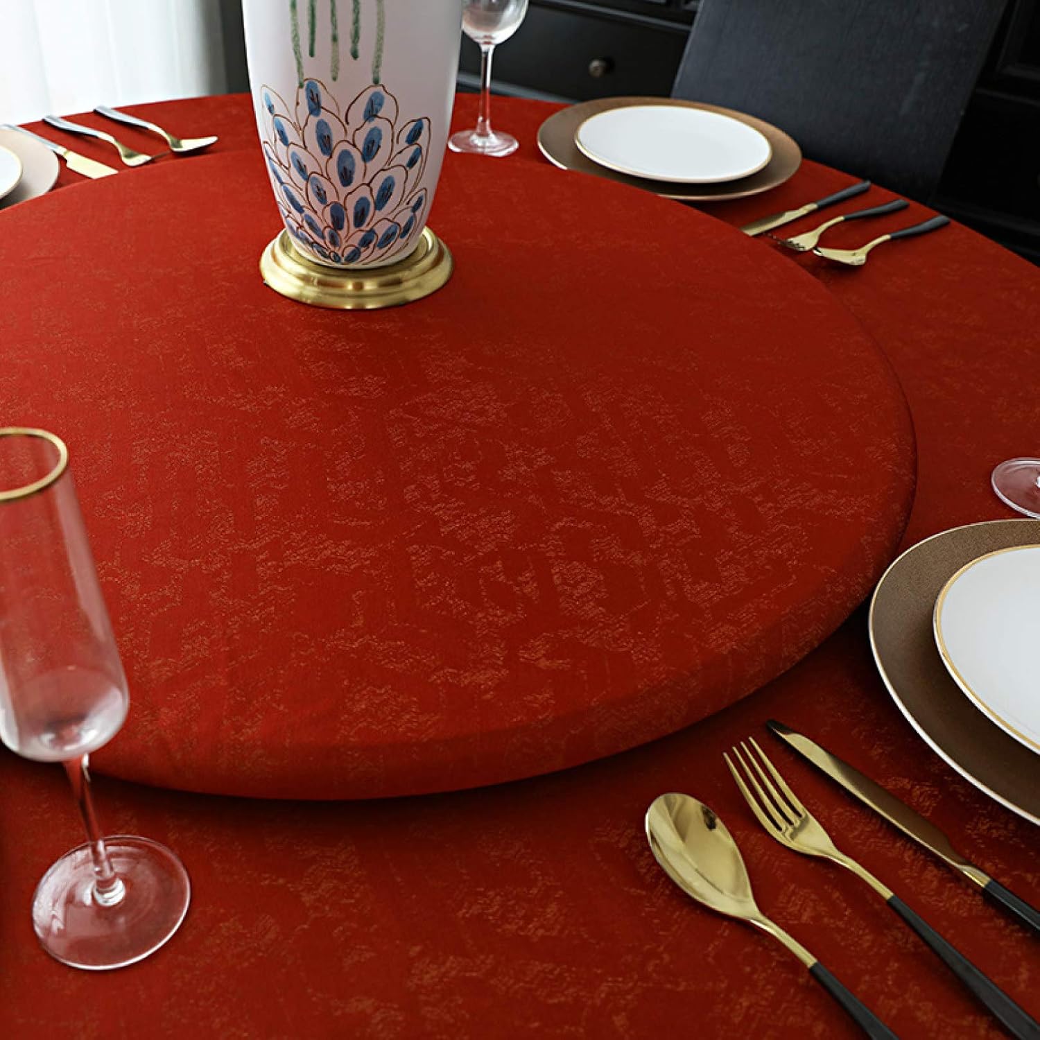 タッセル付き レッド 食卓カバー テーブルクロス 260cm 厚手 和風 滑り止め テーブルカバー ラウンド 軽量 マルチカバー 家