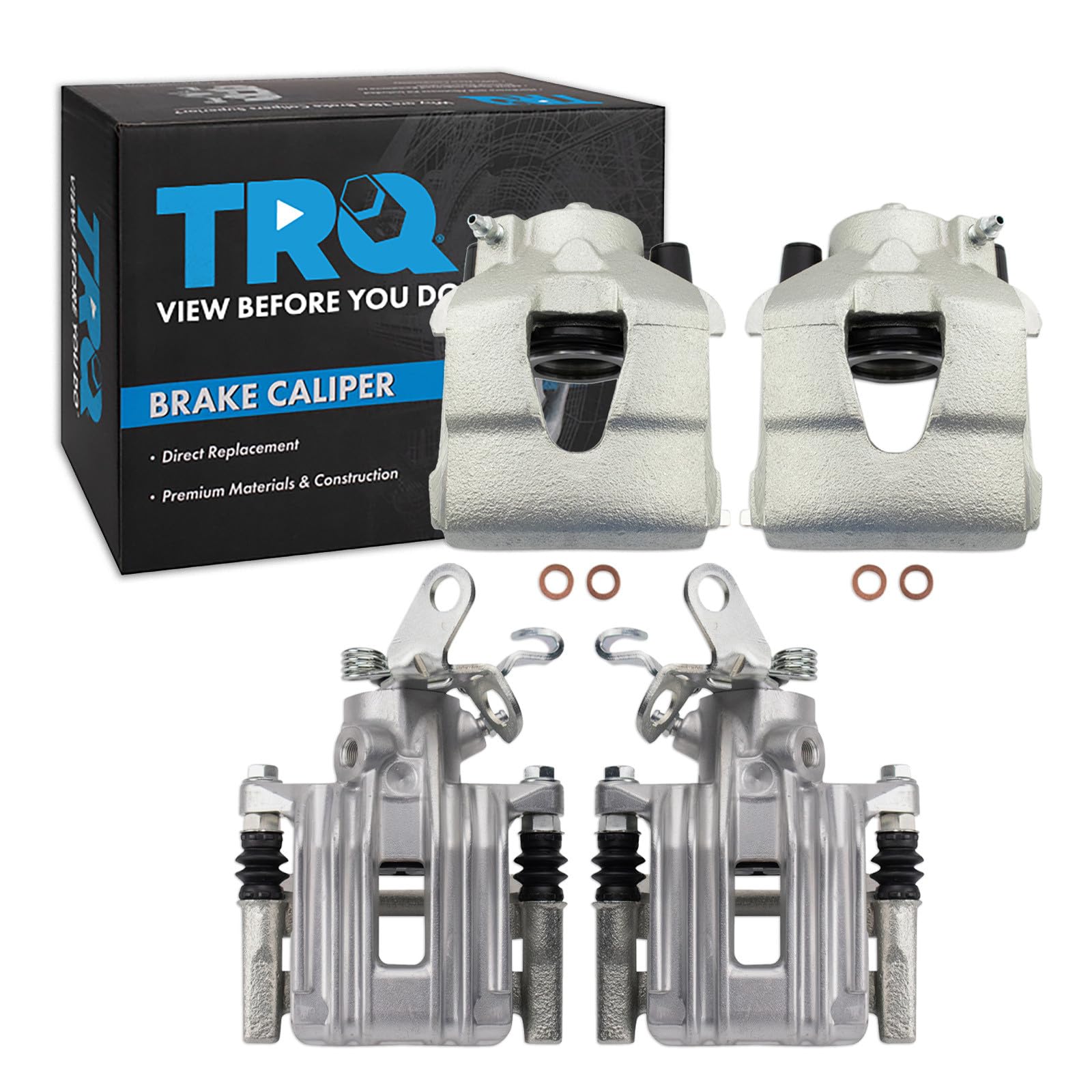 TRQ Front and Rear Brake Caliper Set Zinc Coated Brackets Compatible with 2010-2011 Audi A3 A3 Quattro 2011-2014 Volkswagen Jetta