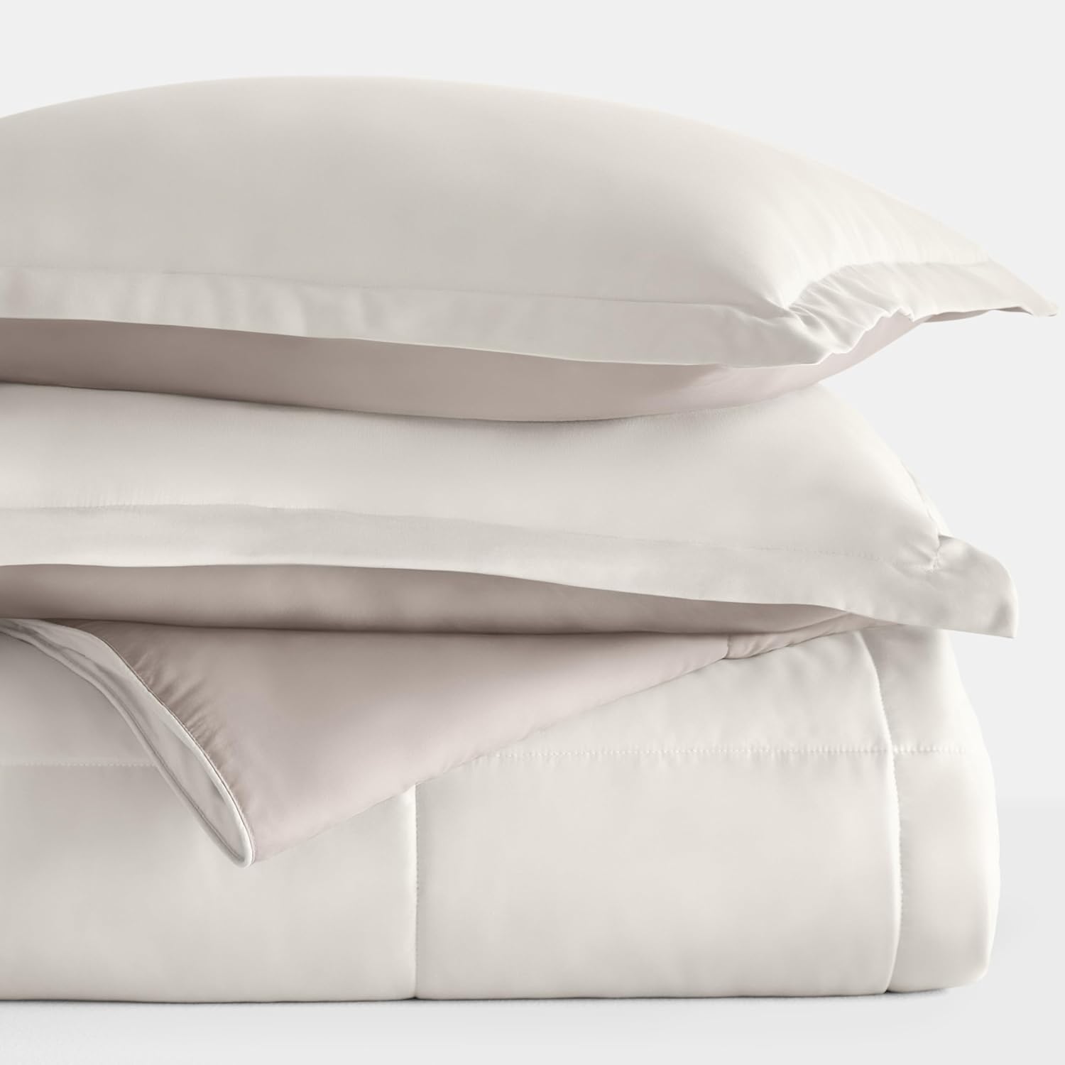 Merit Linens Comforter Set Two-Toned Reversible Microfiber All Season Down-Alternative Ultra Soft Bedding - Full/Queen Natural/Latte