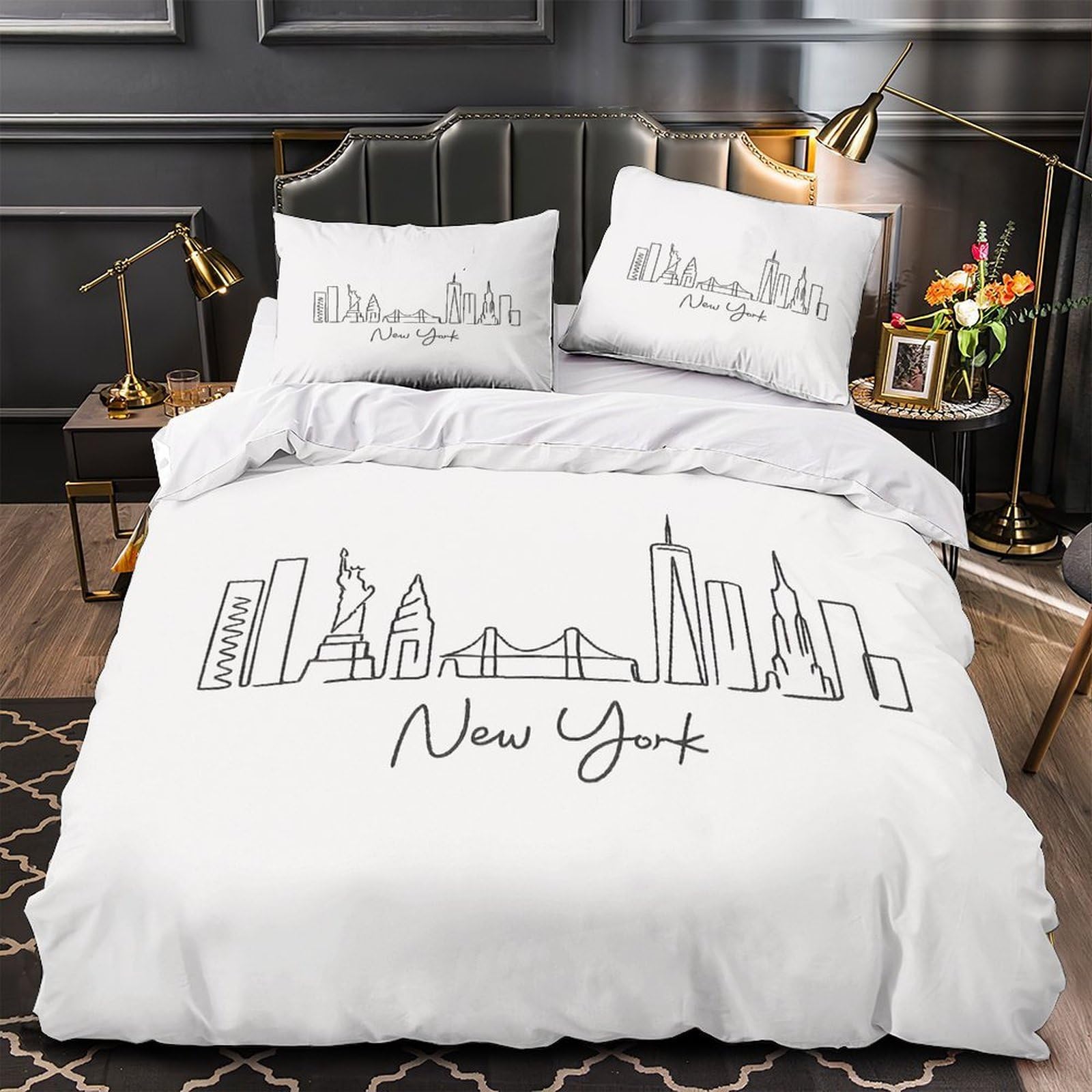 Housse de couette New York microfibre 135x200 cm avec fermeture éclair pour lit simple