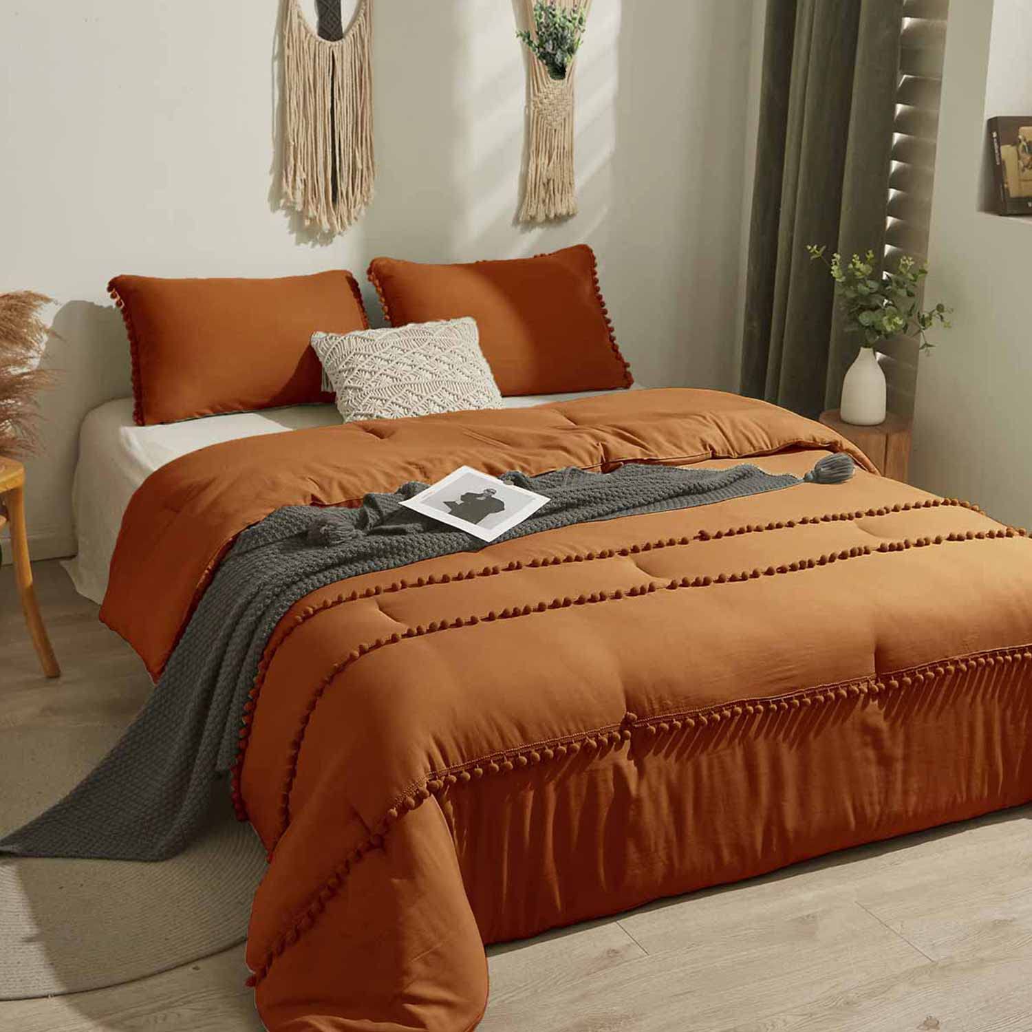 Burnt Orange Comforter Set Queen Size 