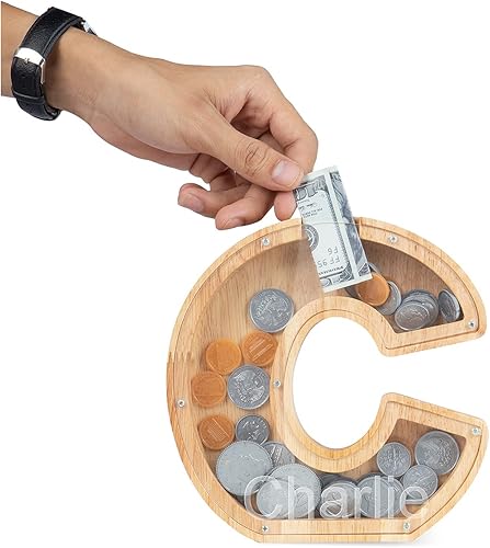 Miniatura 3 de Alcancía de madera personalizada para niños y niñas, alcancía con nombre personalizado de 26 letras para niños y niñas, regalo de cumpleaños (C)