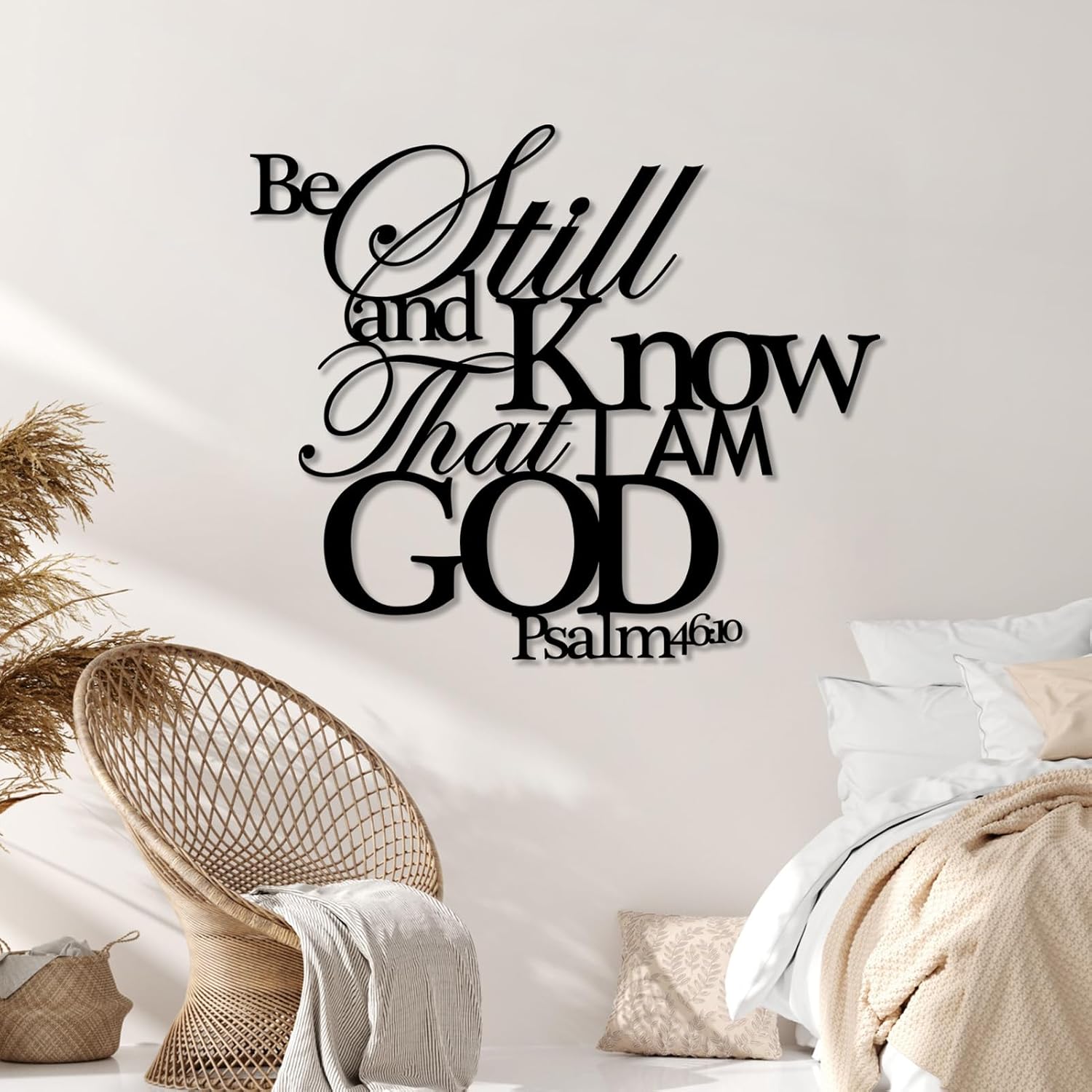 SZI Be Still and Know That I Am God Metal Wall Art, Psalm 46:10 Metal Scripture Wall Art, Inspirational Wall Decor, Christian Home Decor, Wall Decor Living Room (Black, 39"x34"|100x85cm)