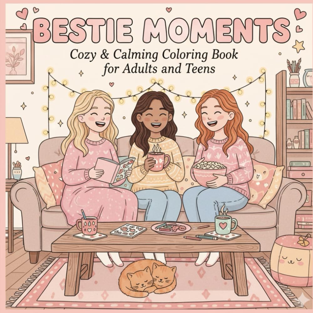 Bestie Moments : Cozy & Calming Coloring Book for Adults and Teens Featuring Cute & Girly Scenes for Relaxation
